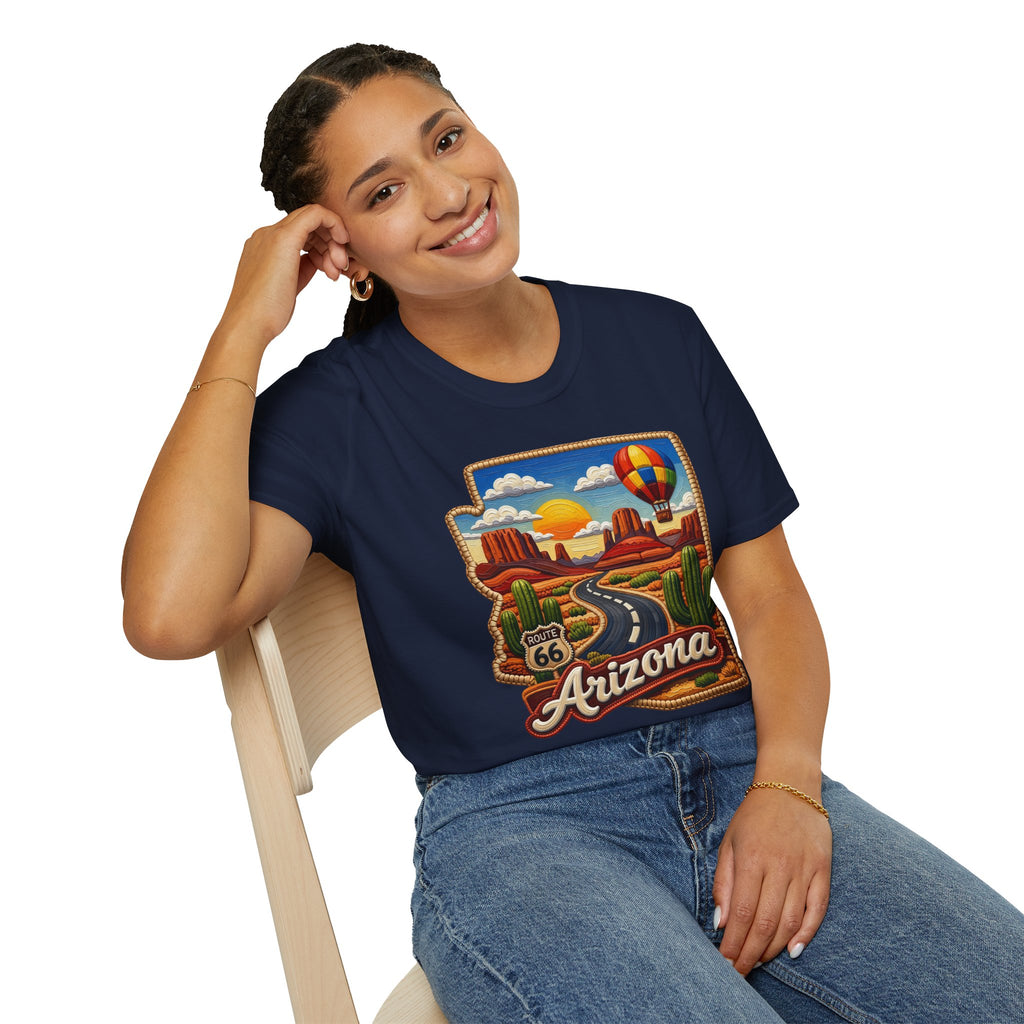 Arizona Route 66 Desert Road T-Shirt | Hot Air Balloon Southwestern Scene