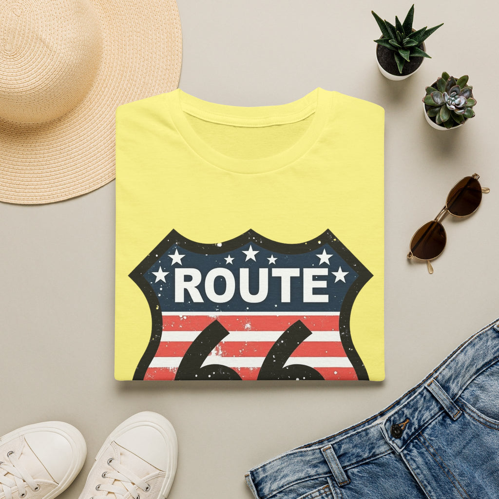 Route 66 Shield T-Shirt | American Flag Vintage Road Sign