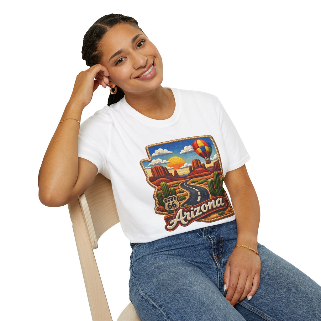 Arizona Route 66 Desert Road T-Shirt | Hot Air Balloon Southwestern Scene