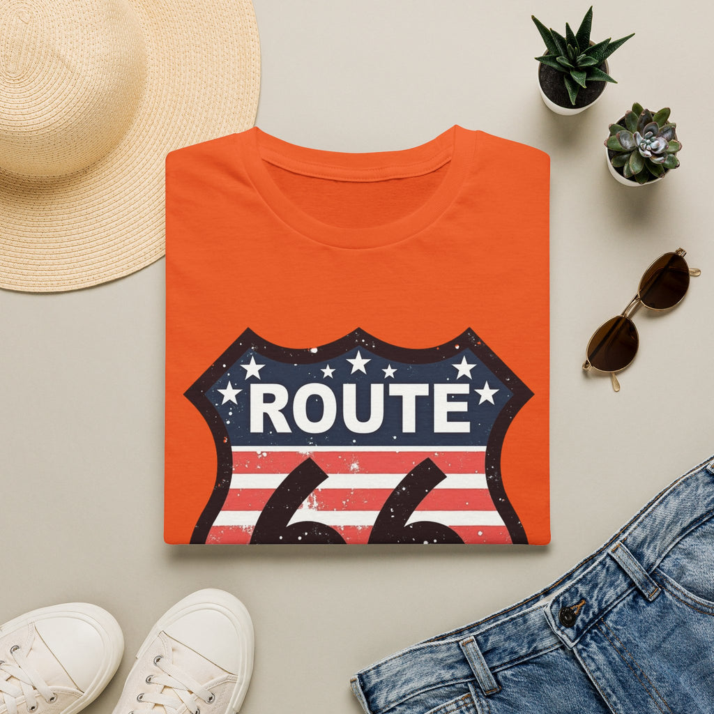Route 66 Shield T-Shirt | American Flag Vintage Road Sign
