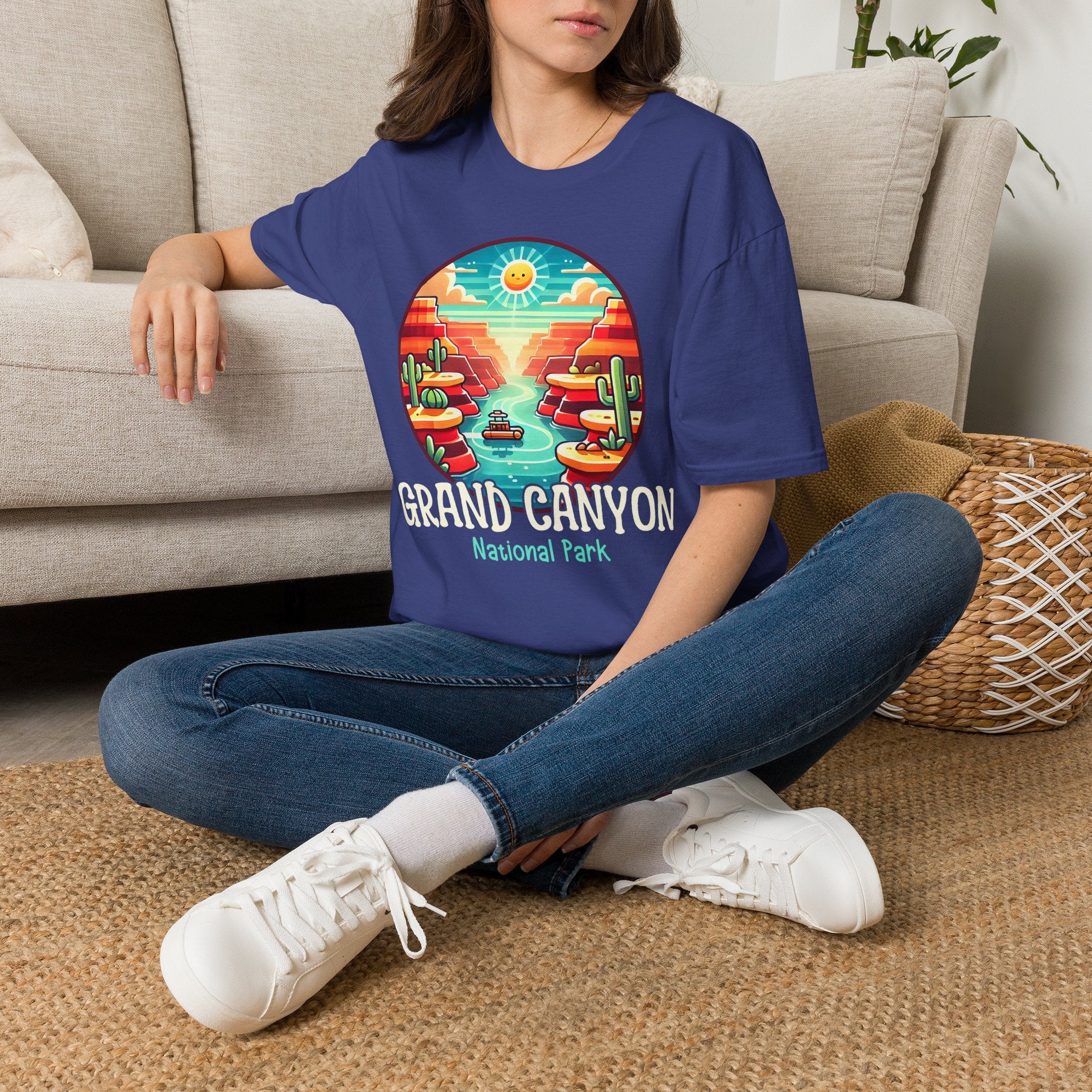 Grand Canyon National Park Retro Sunset T-Shirt | Canyon River Illustration