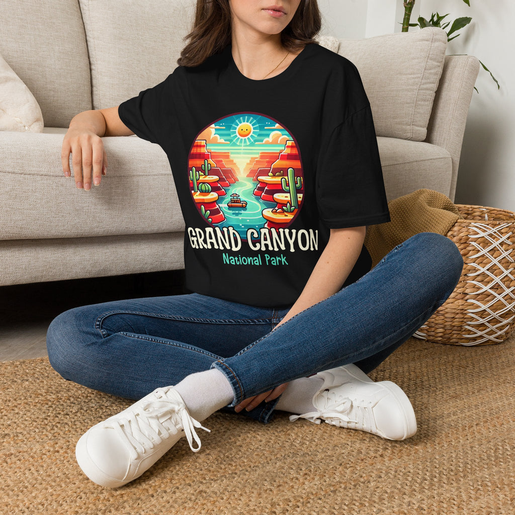 Grand Canyon National Park Retro Sunset T-Shirt | Canyon River Illustration