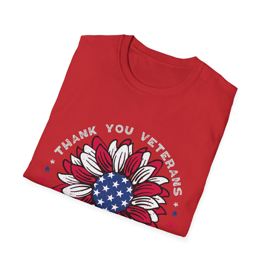 American Flag Sunflower Thank You Veterans T-Shirt | Patriotic Memorial Day Tee