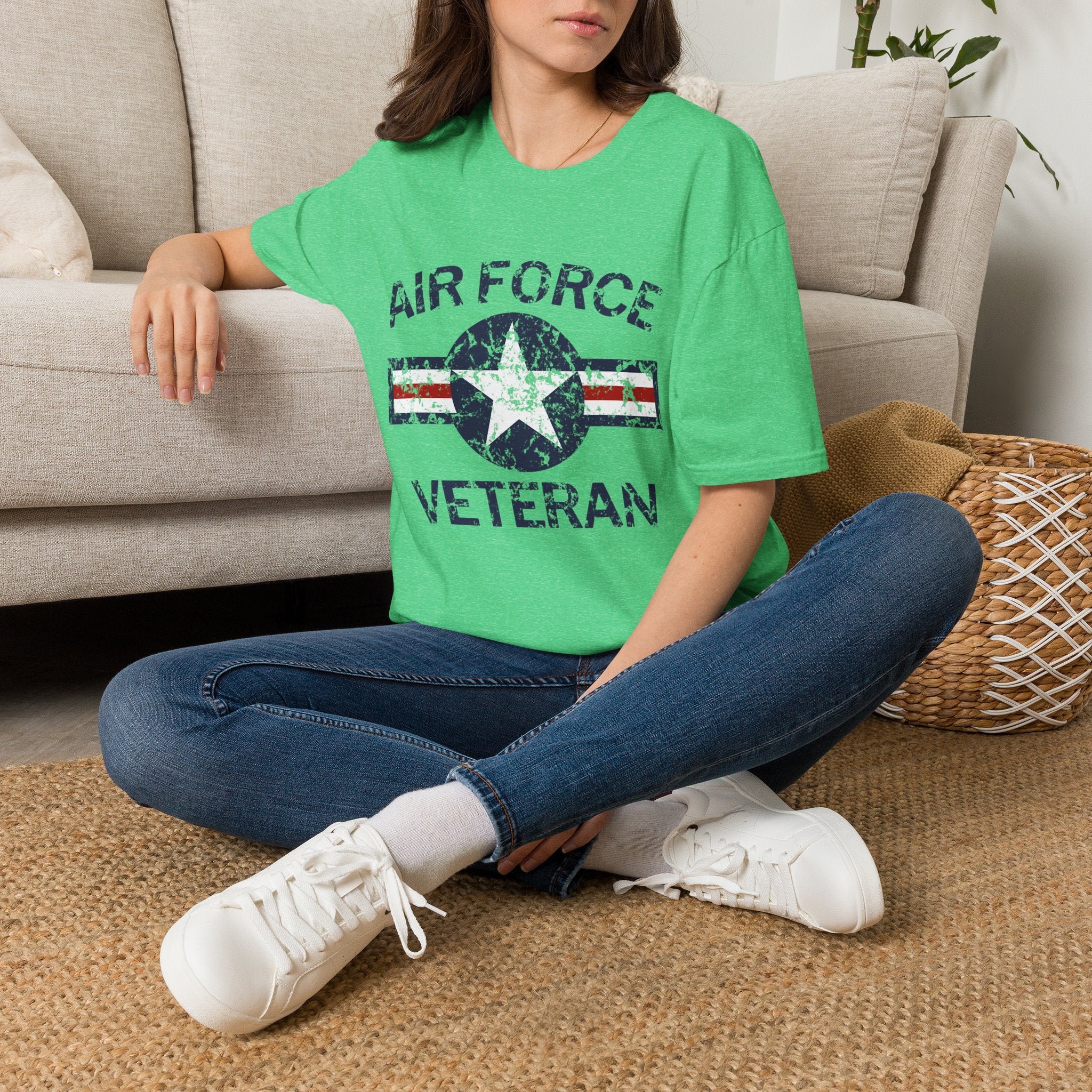 Air Force Veteran Distressed Logo T-Shirt | Military Star Stripe Tee