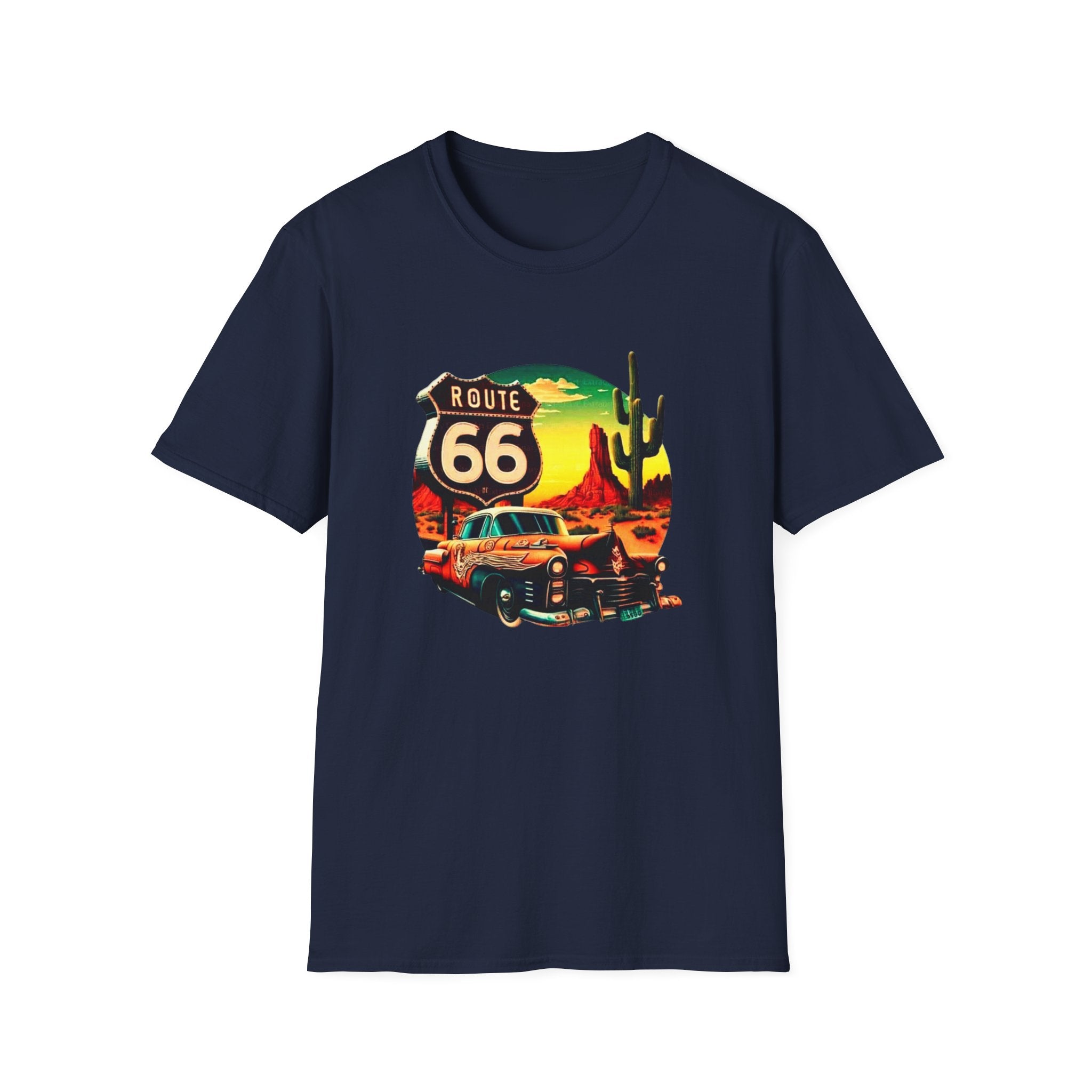 Route 66 Mens and Womans Softstyle T-Shirt, Unisex Retro Vintage Tee, Road Trip Travel Shirt, Hipster Graphic Top, Americana Clothing