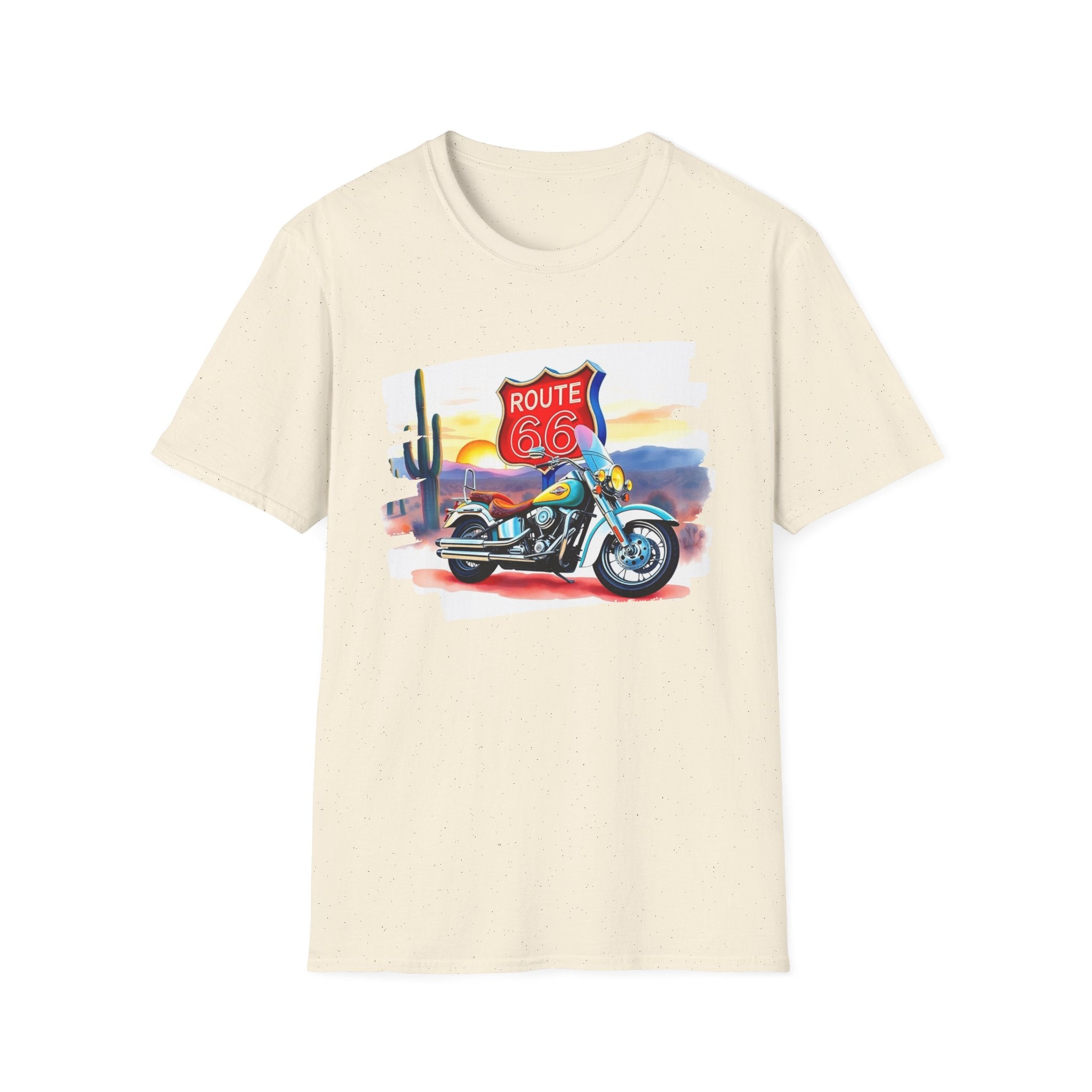 Route 66 Motorcycle T-Shirt | Desert Sunset Biker Graphic