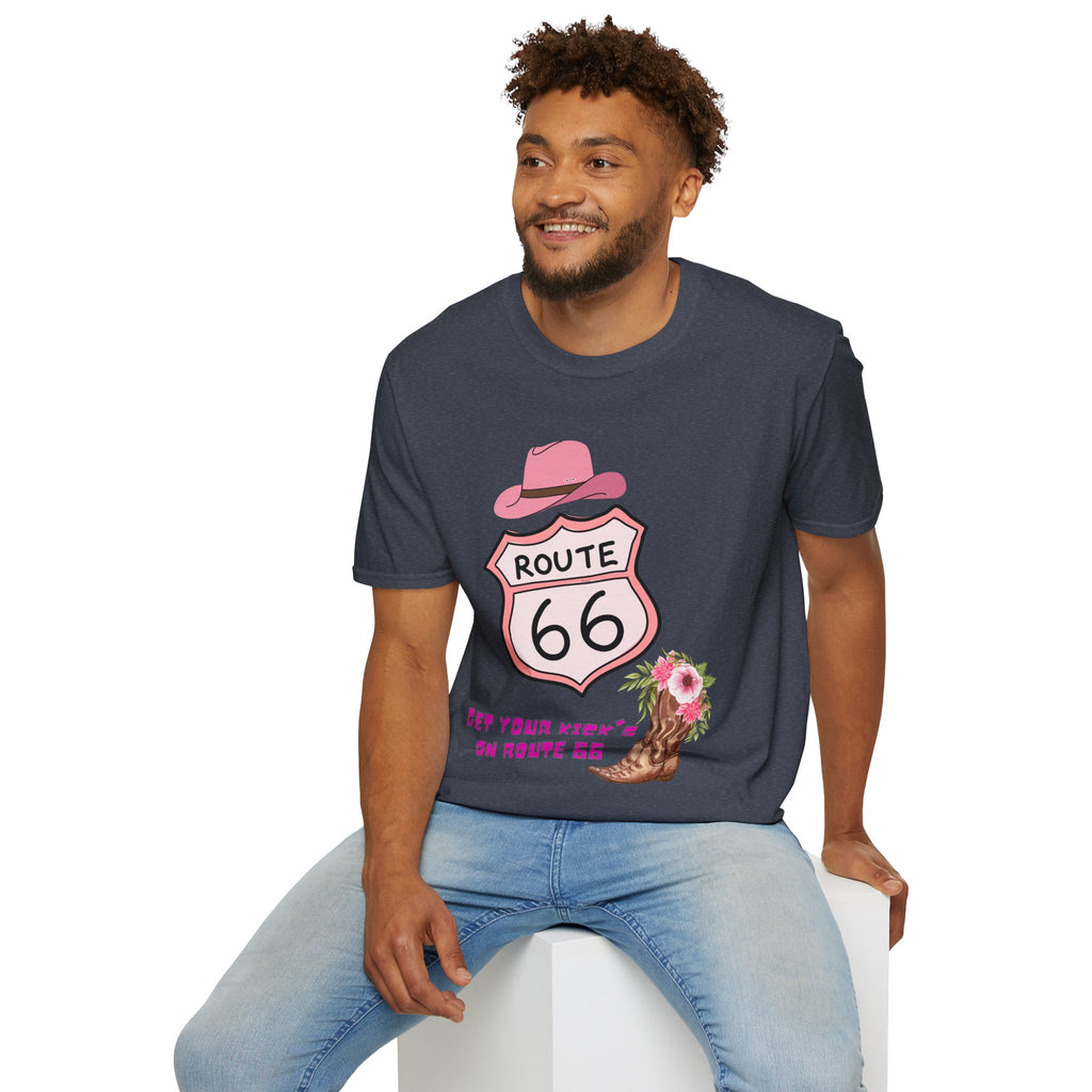 Route 66 Softstyle T-Shirt, Get Your Kick's On, Men Women, Unisex Tee Gift, Travel Highway Shirt