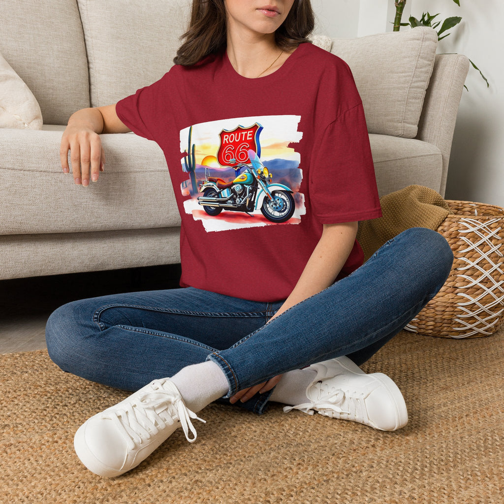 Route 66 Motorcycle T-Shirt | Desert Sunset Biker Graphic