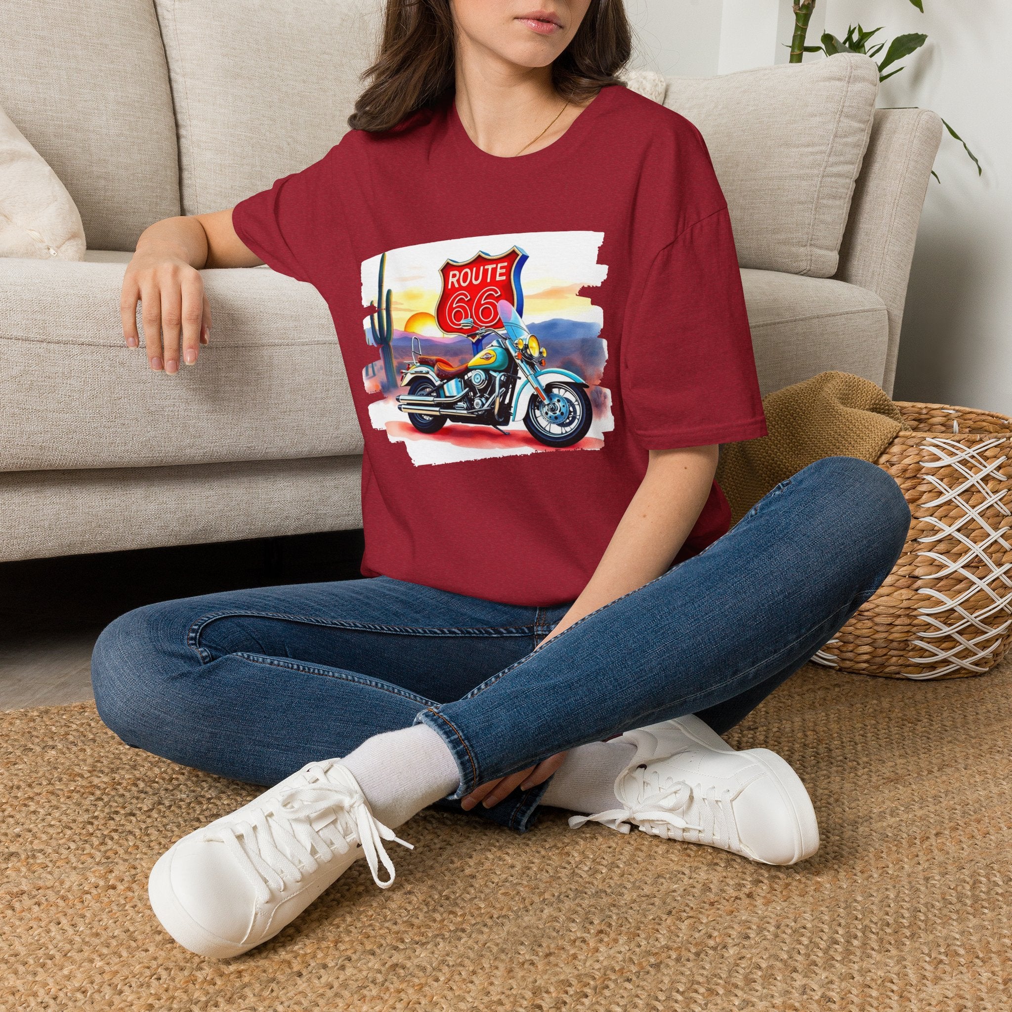 Route 66 Motorcycle T-Shirt | Desert Sunset Biker Graphic