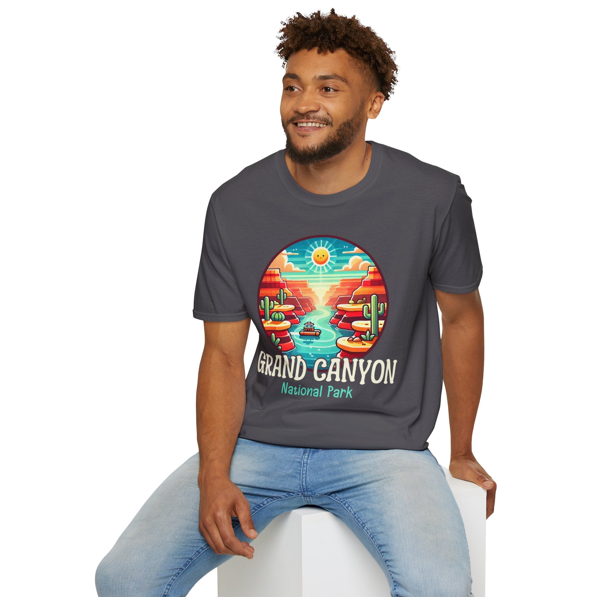 Grand Canyon National Park Retro Sunset T-Shirt | Canyon River Illustration