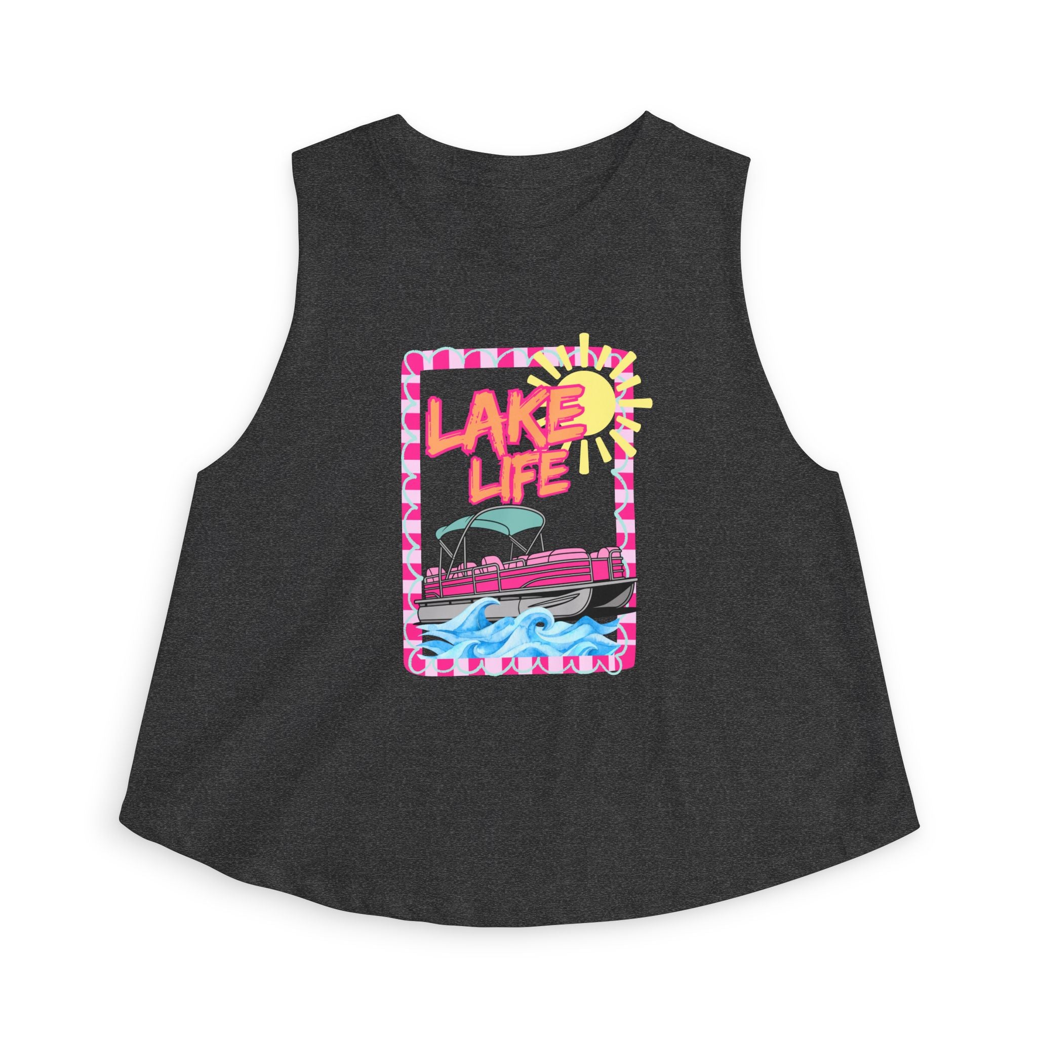 Lake Life boat illustration Crop Top | summer lake vibes, colorful retro frame
