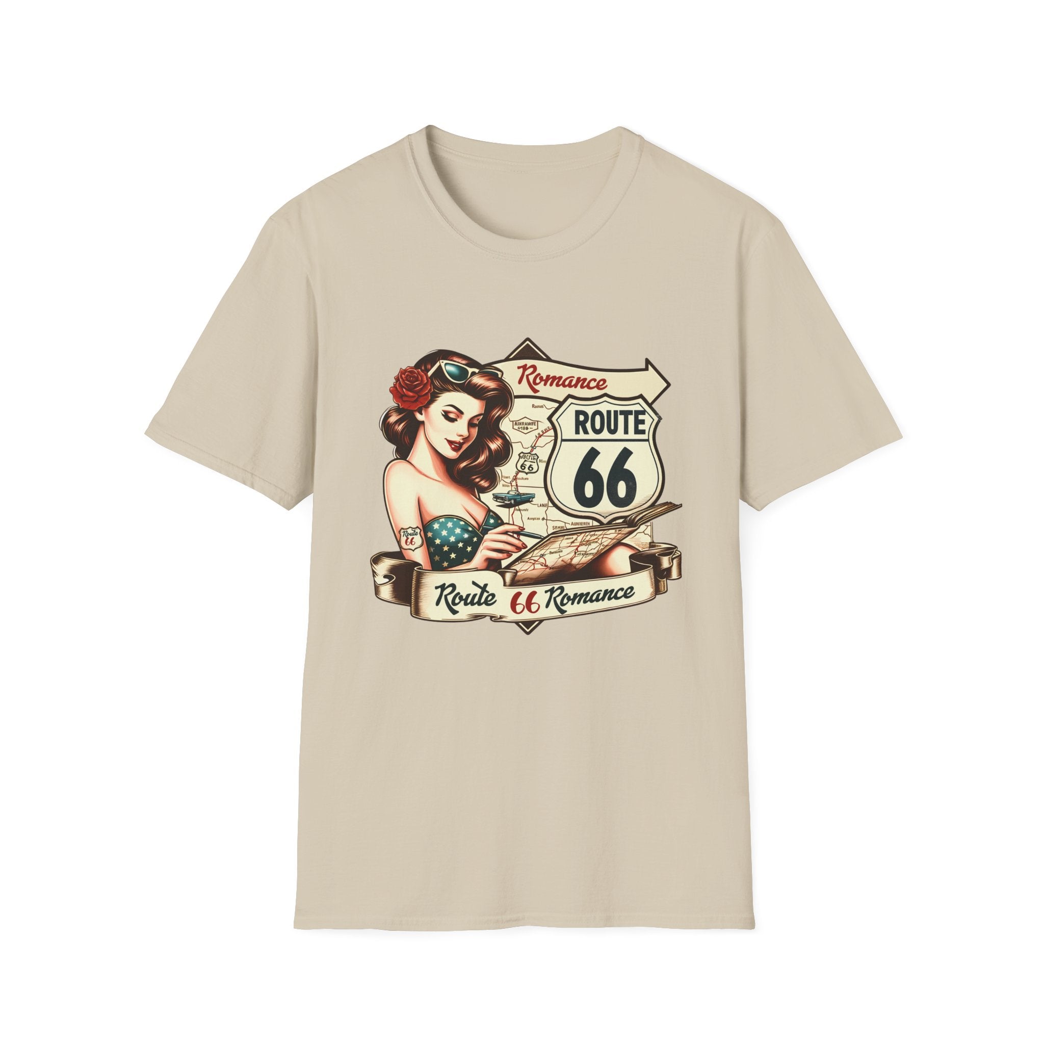 Pinup Girl Route 66 T-Shirt | Vintage Roadtrip Retro Sign