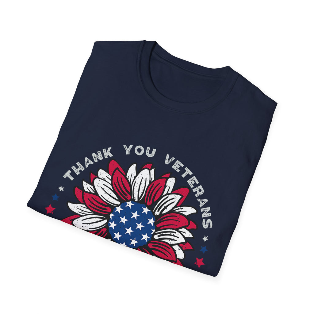 American Flag Sunflower Thank You Veterans T-Shirt | Patriotic Memorial Day Tee