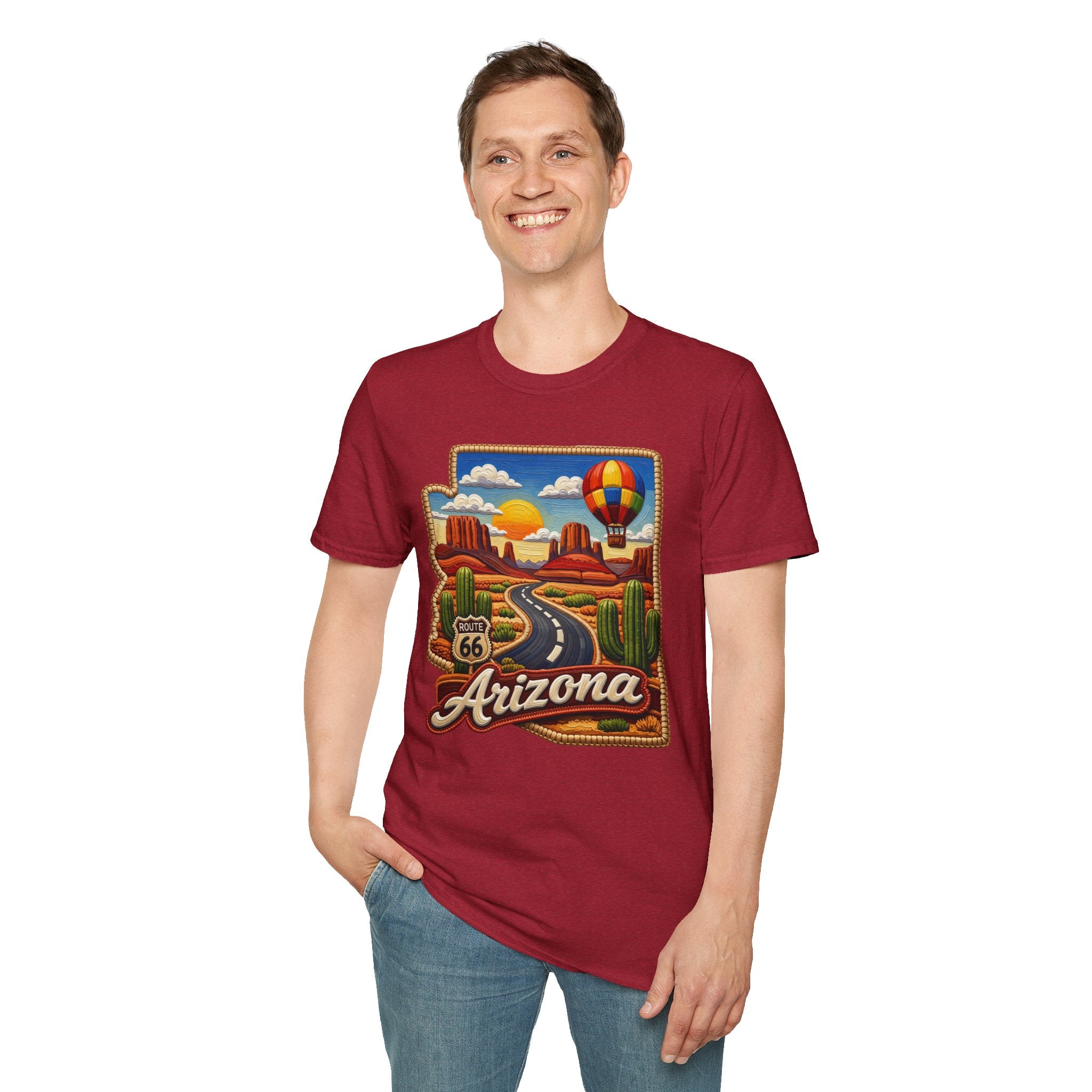 Arizona Route 66 Desert Road T-Shirt | Hot Air Balloon Southwestern Scene