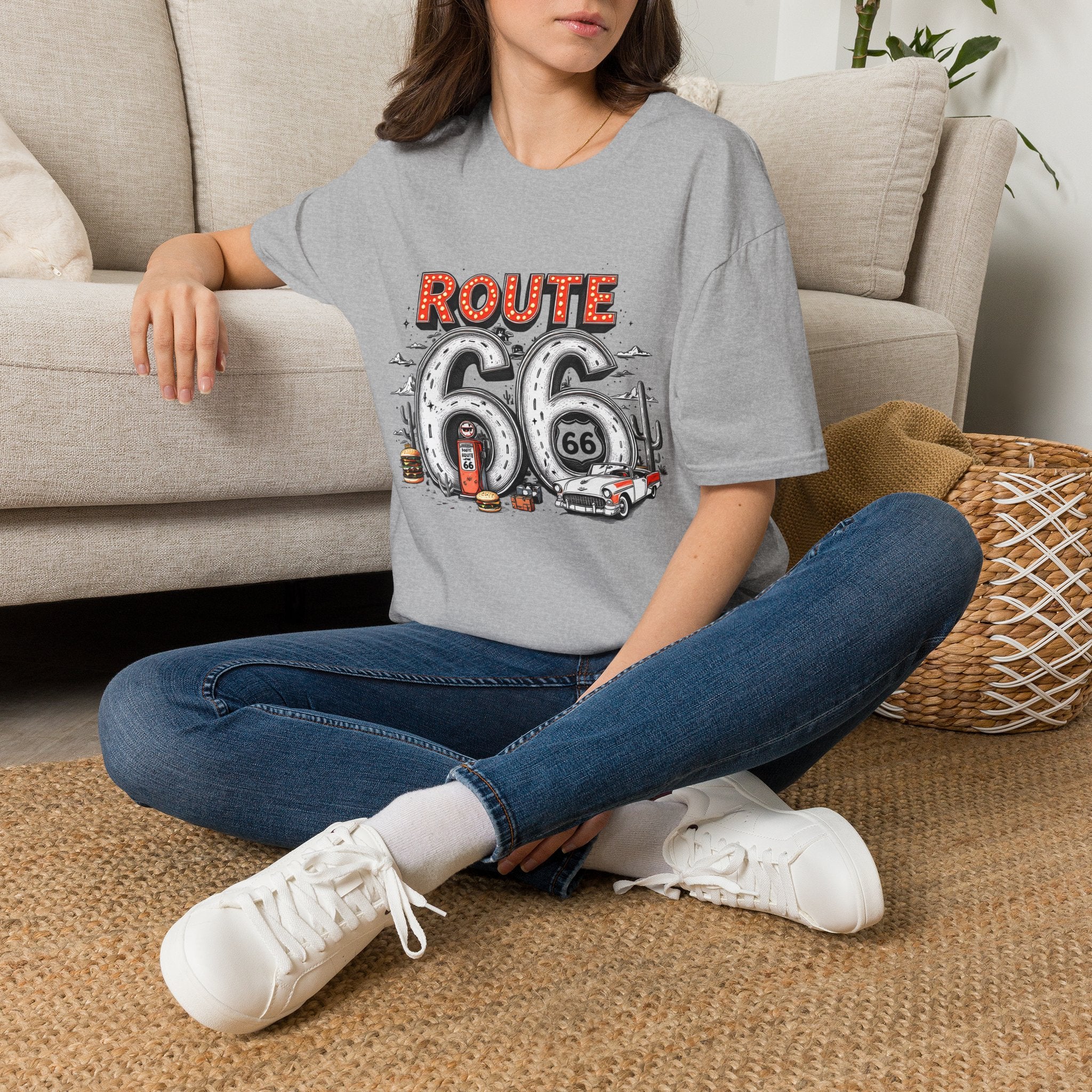 Route 66 Vintage Roadtrip T-Shirt | Classic Highway Car Signage