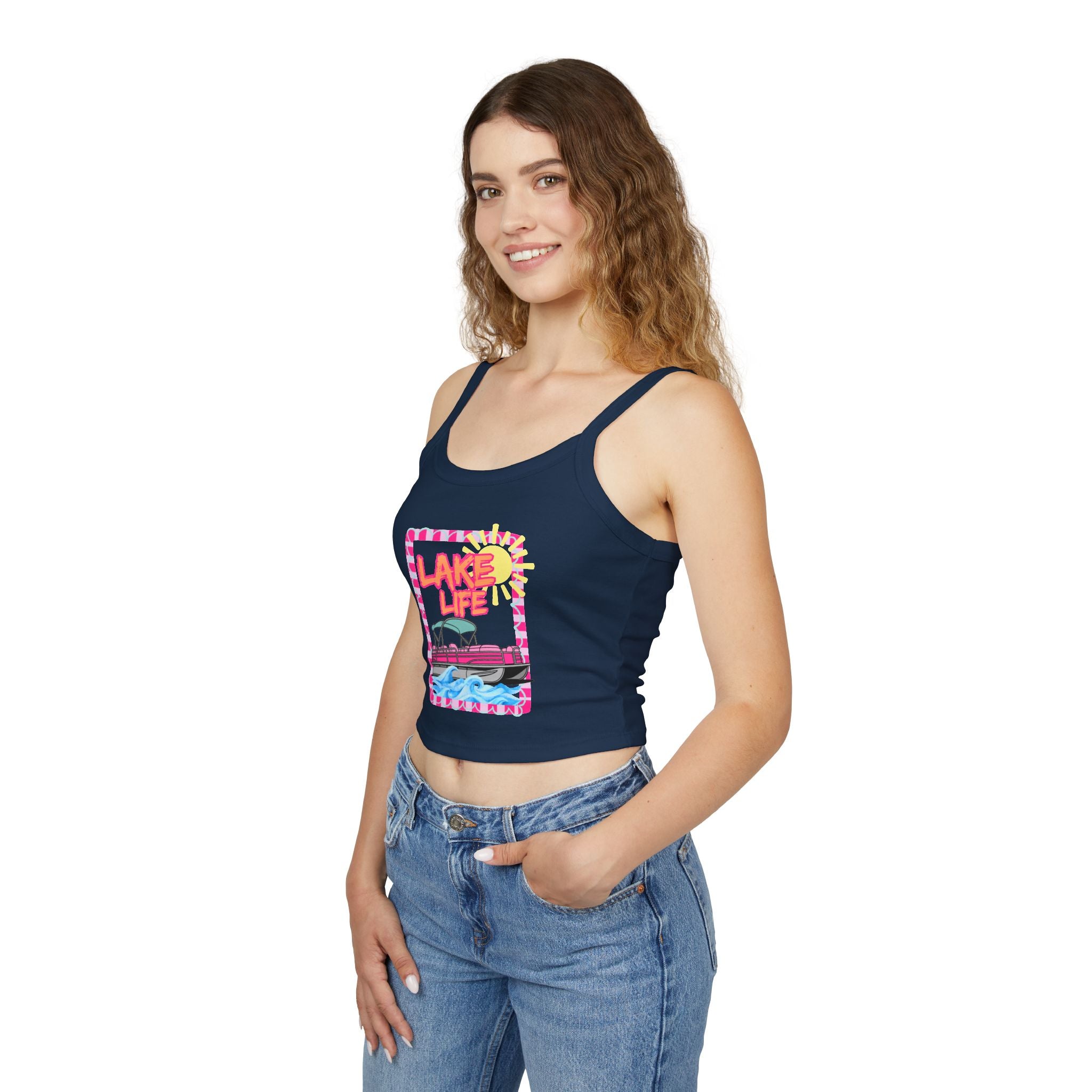 Lake Life Boat Graphic Tank Top | Retro Sunset Lakeside Design