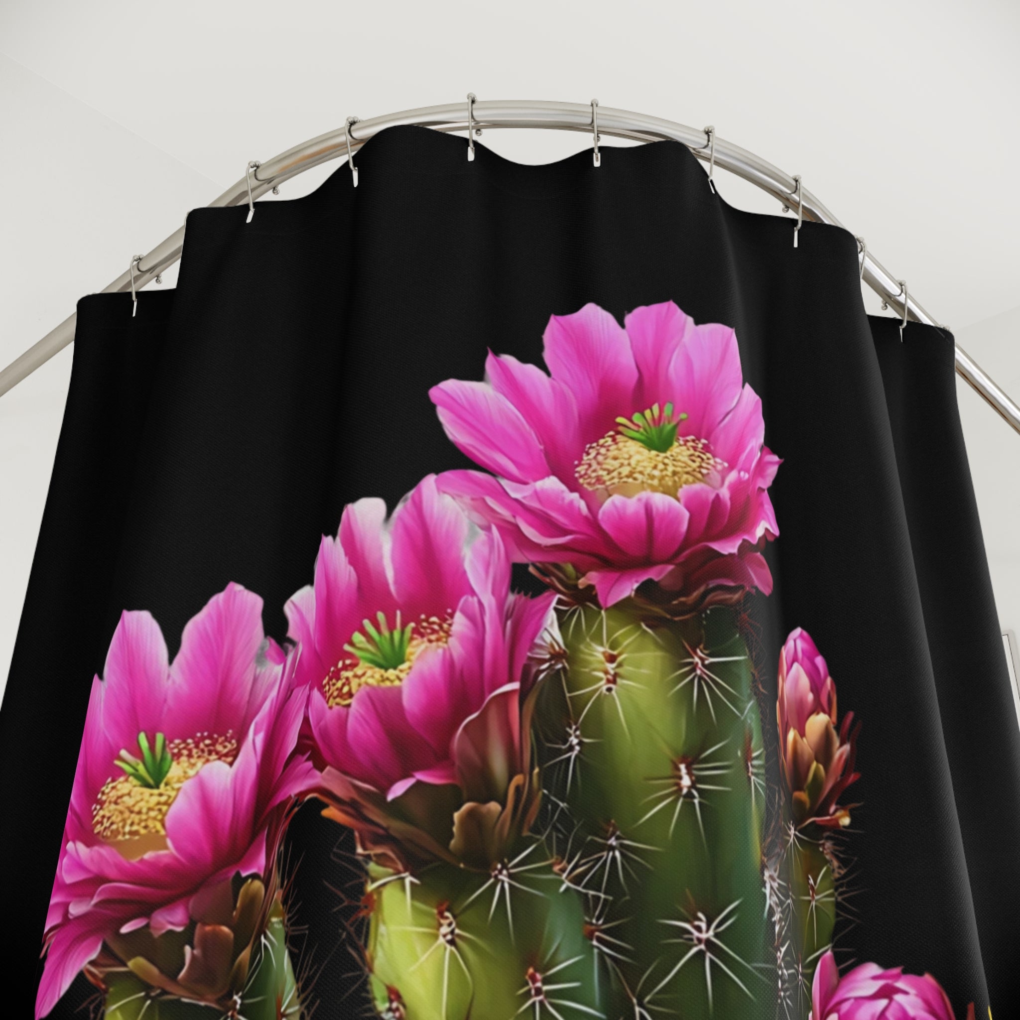 AZ Arizona Vibrant Cactus Shower Curtain with Pink Blooms - Boho Bathroom Decor, Unique Gift for Nature Lovers, Floral Print, Home & Garden