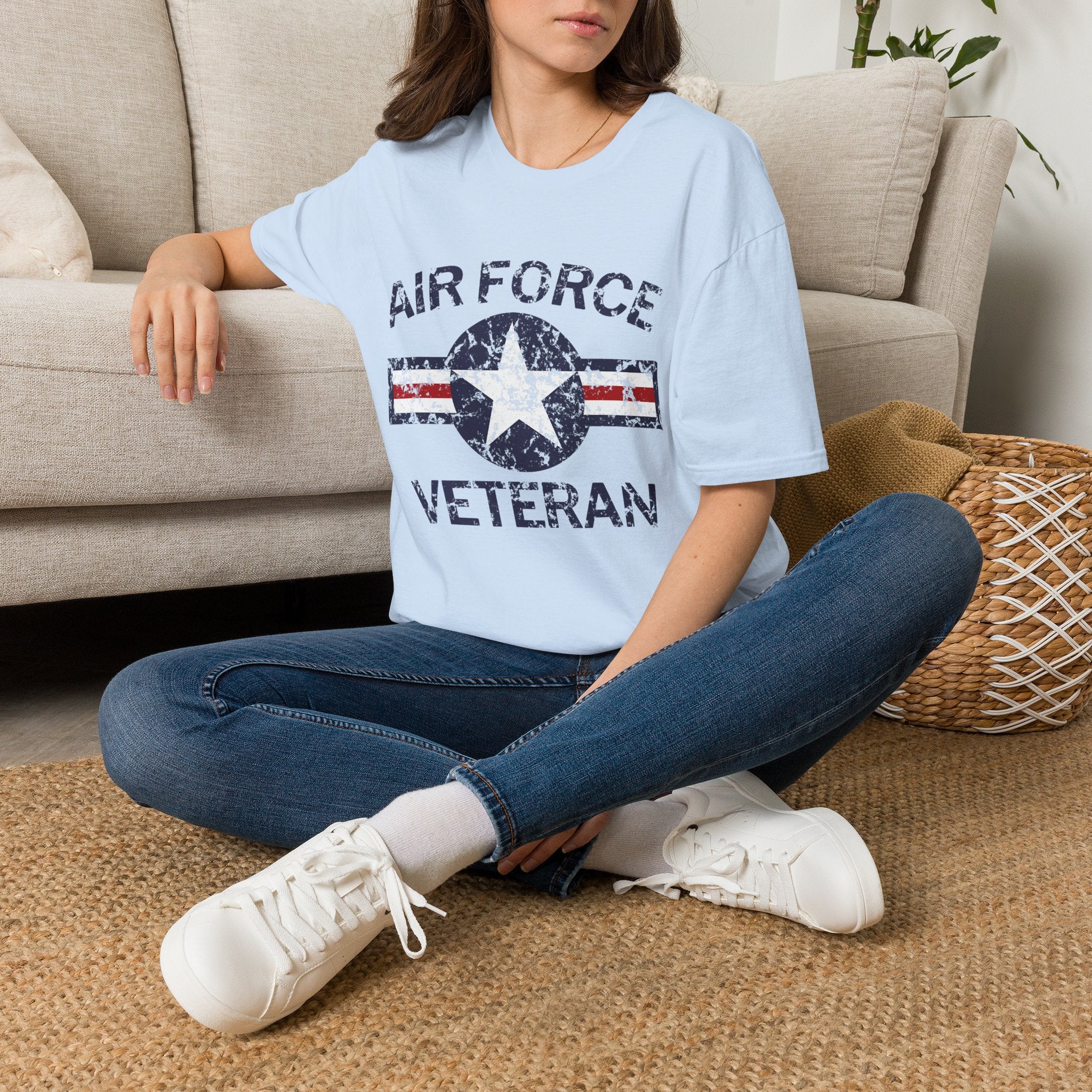 Air Force Veteran Distressed Logo T-Shirt | Military Star Stripe Tee