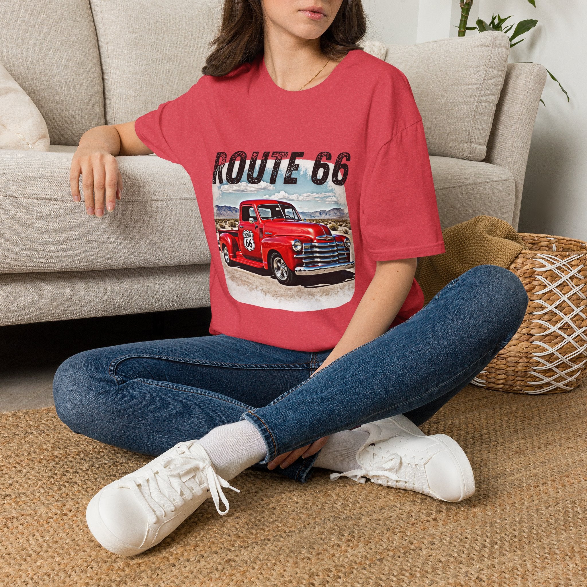 Route 66 Red Vintage Truck T-Shirt | Retro Highway Graphic