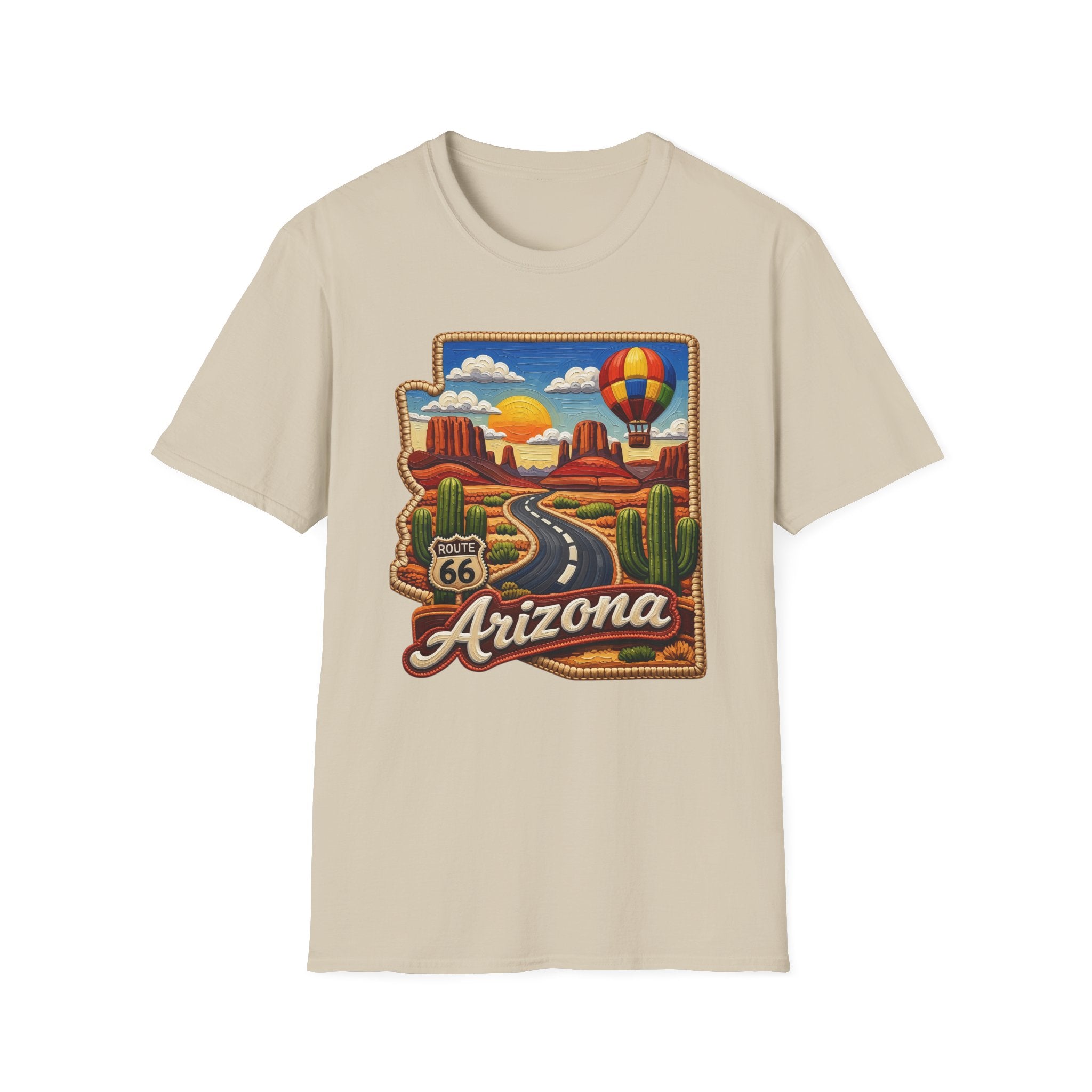 Arizona Route 66 Desert Road T-Shirt | Hot Air Balloon Southwestern Scene