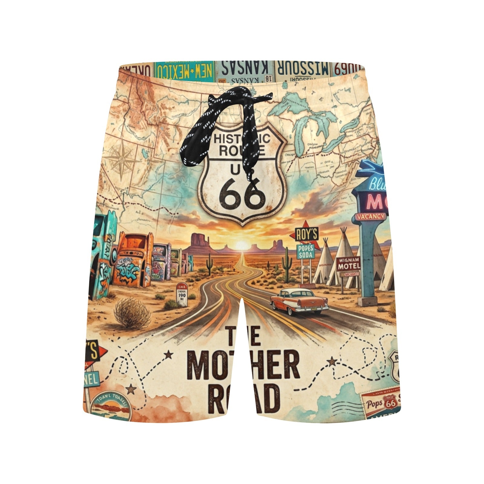 Route 66 the Mother Road Men's Mid-Length Beach Shorts