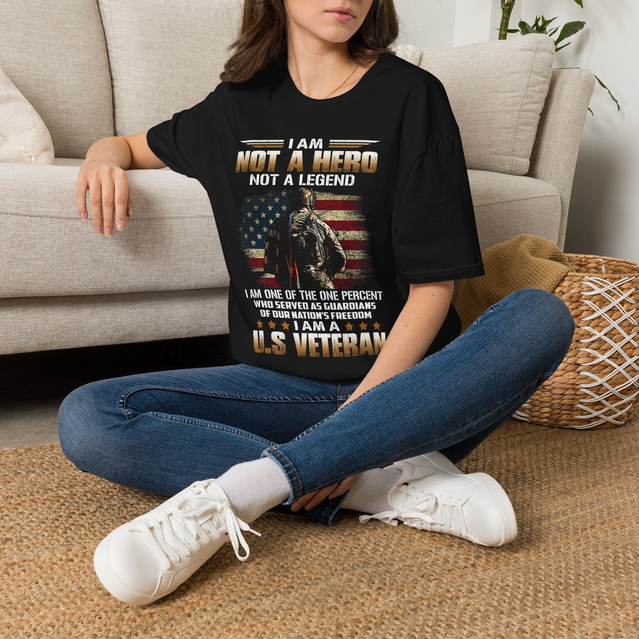 I Am Not a Hero I Am a U.S. Veteran T-Shirt | American Flag Soldier Tee