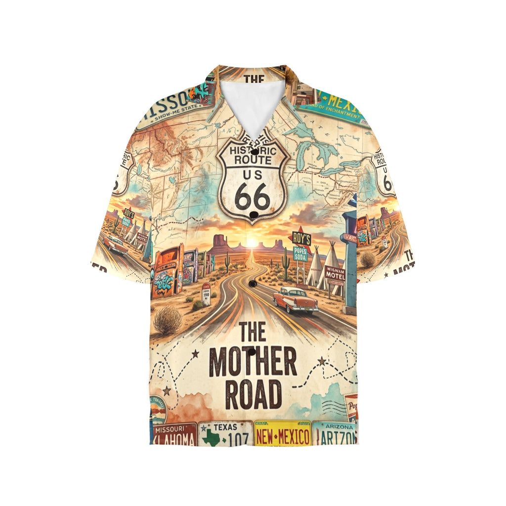 Route 66 The Mother Road Women's All Over Print Hawaiian Shirt （Made in USA，Ships to USA Only）