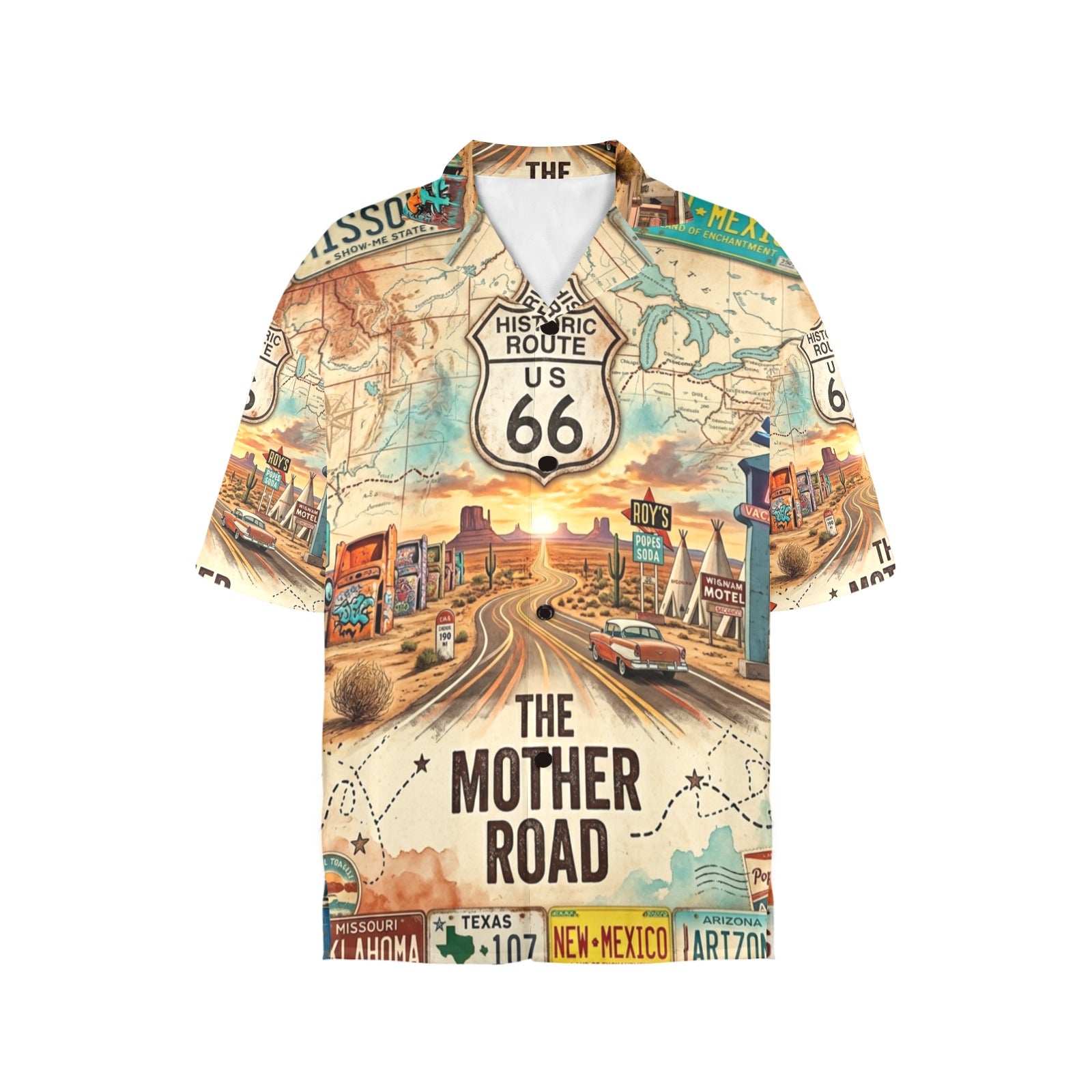 Route 66 The Mother Road Women's All Over Print Hawaiian Shirt （Made in USA，Ships to USA Only）