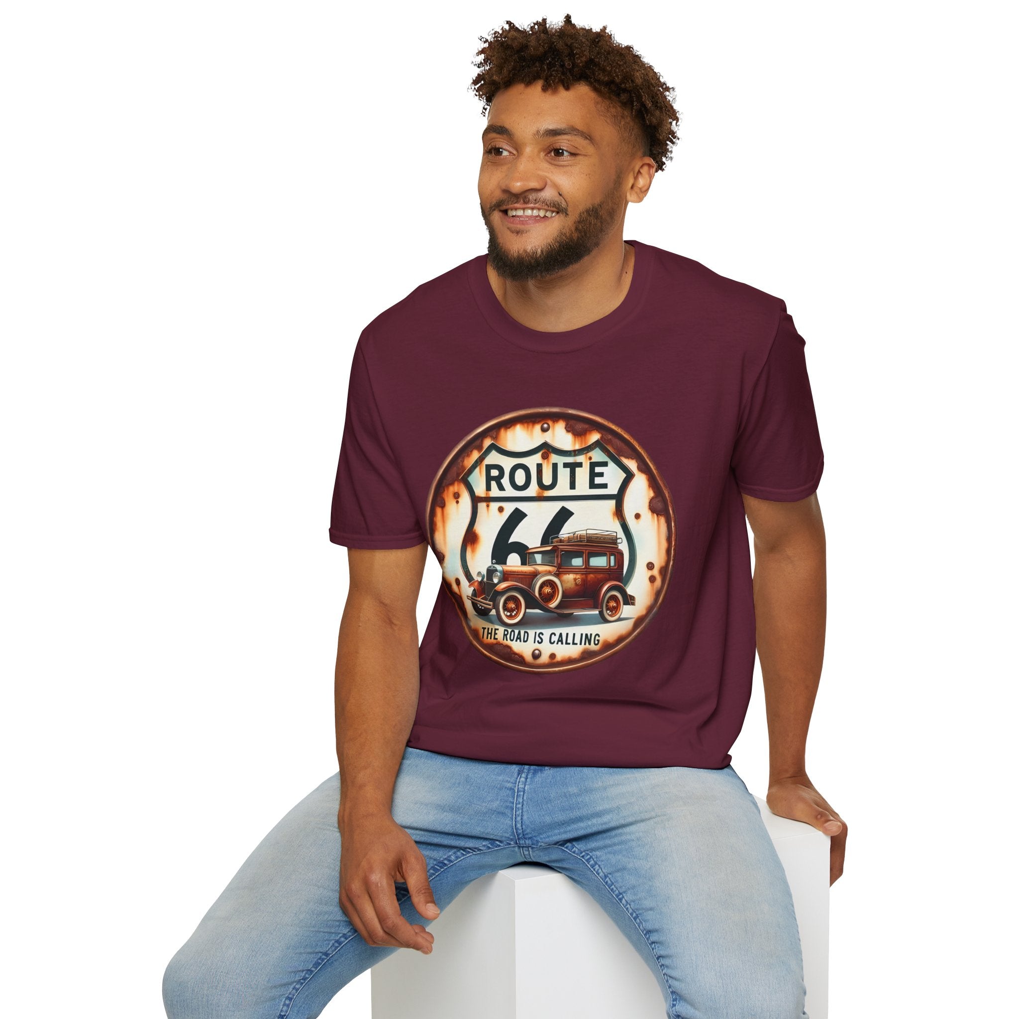Route 66 Vintage Woody Wagon T-Shirt | The Road Is Calling, Retro Roadtrip Tee