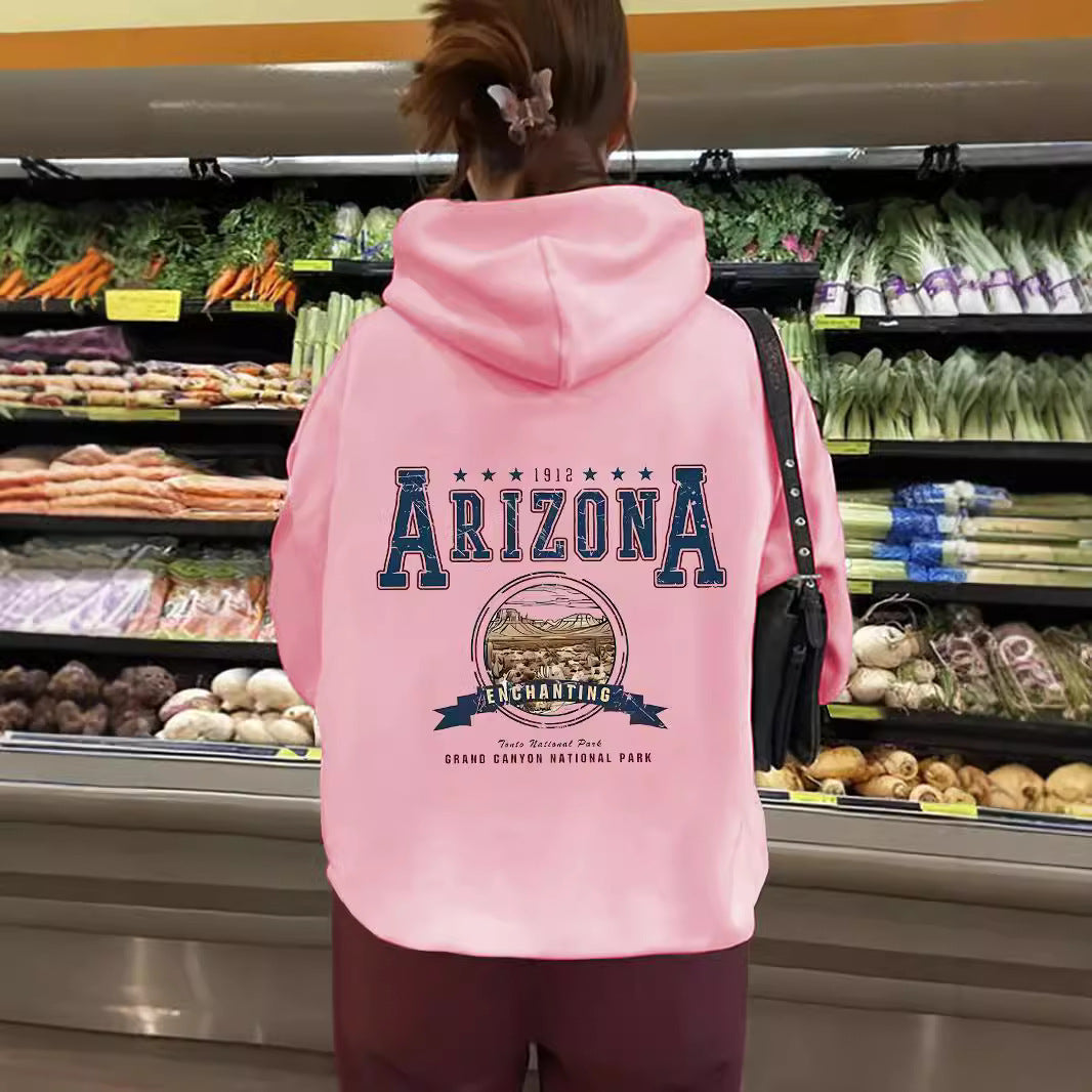 Long sleeved hoodie loose top women ARIZONA print