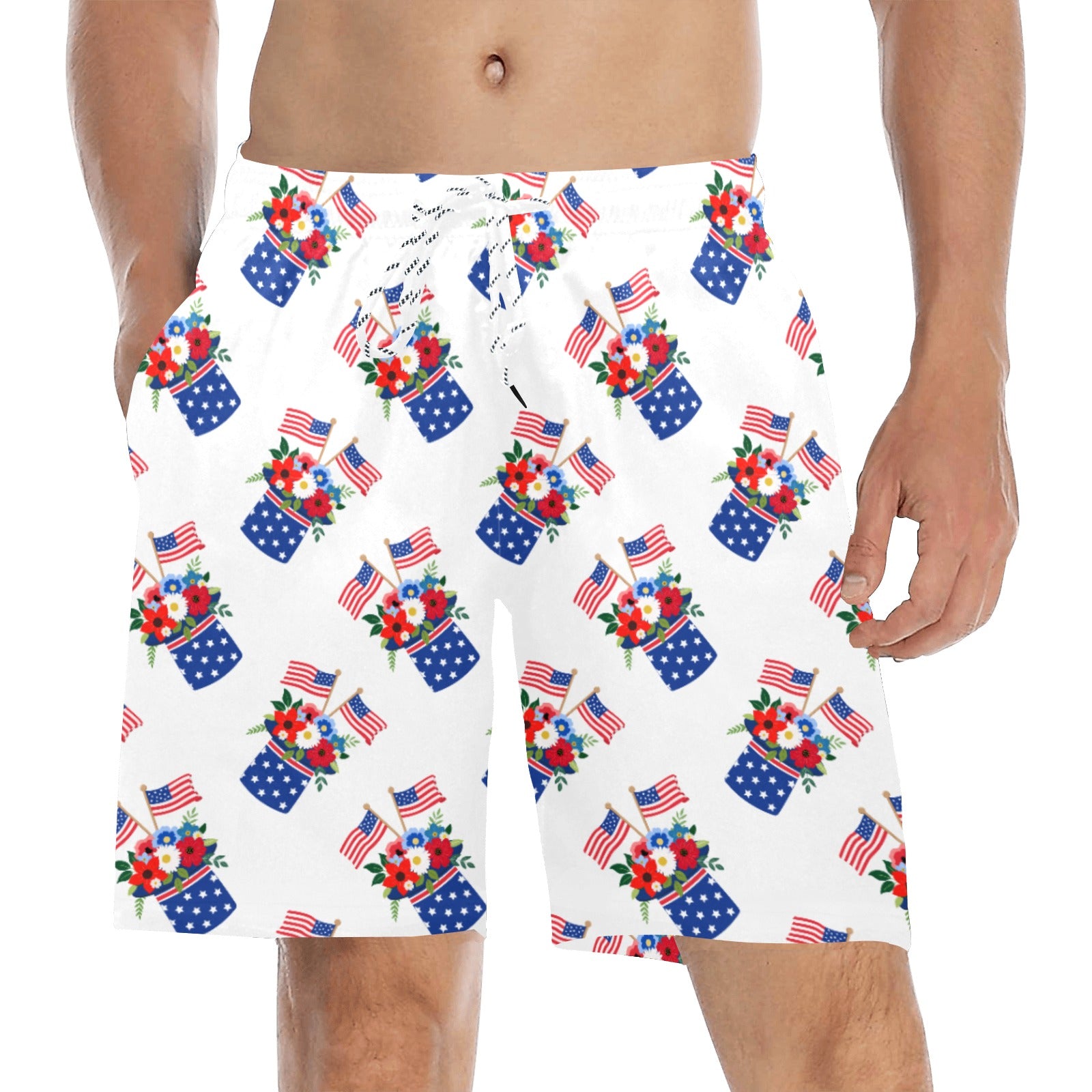 Red White Blue Celebration Men's Mid-Length Beach Shorts Free Shipping USA