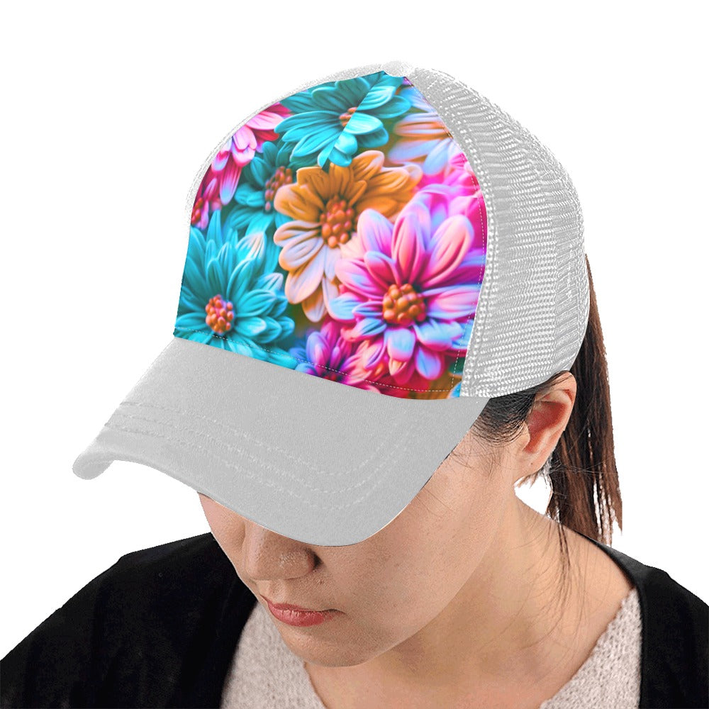 Bright Flowers Baseball Cap Grey