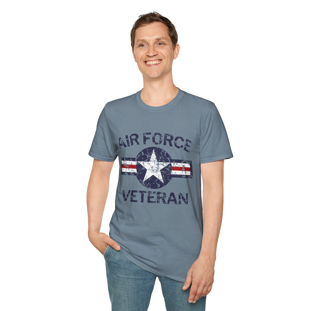 Air Force Veteran Distressed Logo T-Shirt | Military Star Stripe Tee