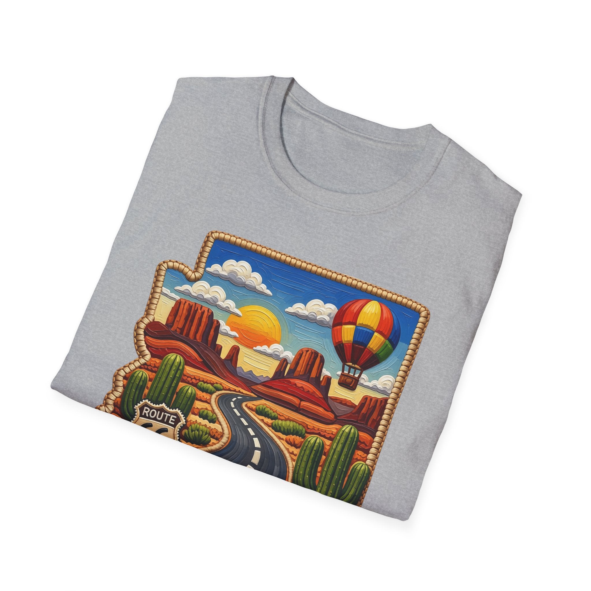 Arizona Route 66 Desert Road T-Shirt | Hot Air Balloon Southwestern Scene