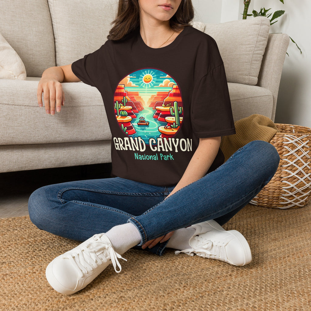 Grand Canyon National Park Retro Sunset T-Shirt | Canyon River Illustration
