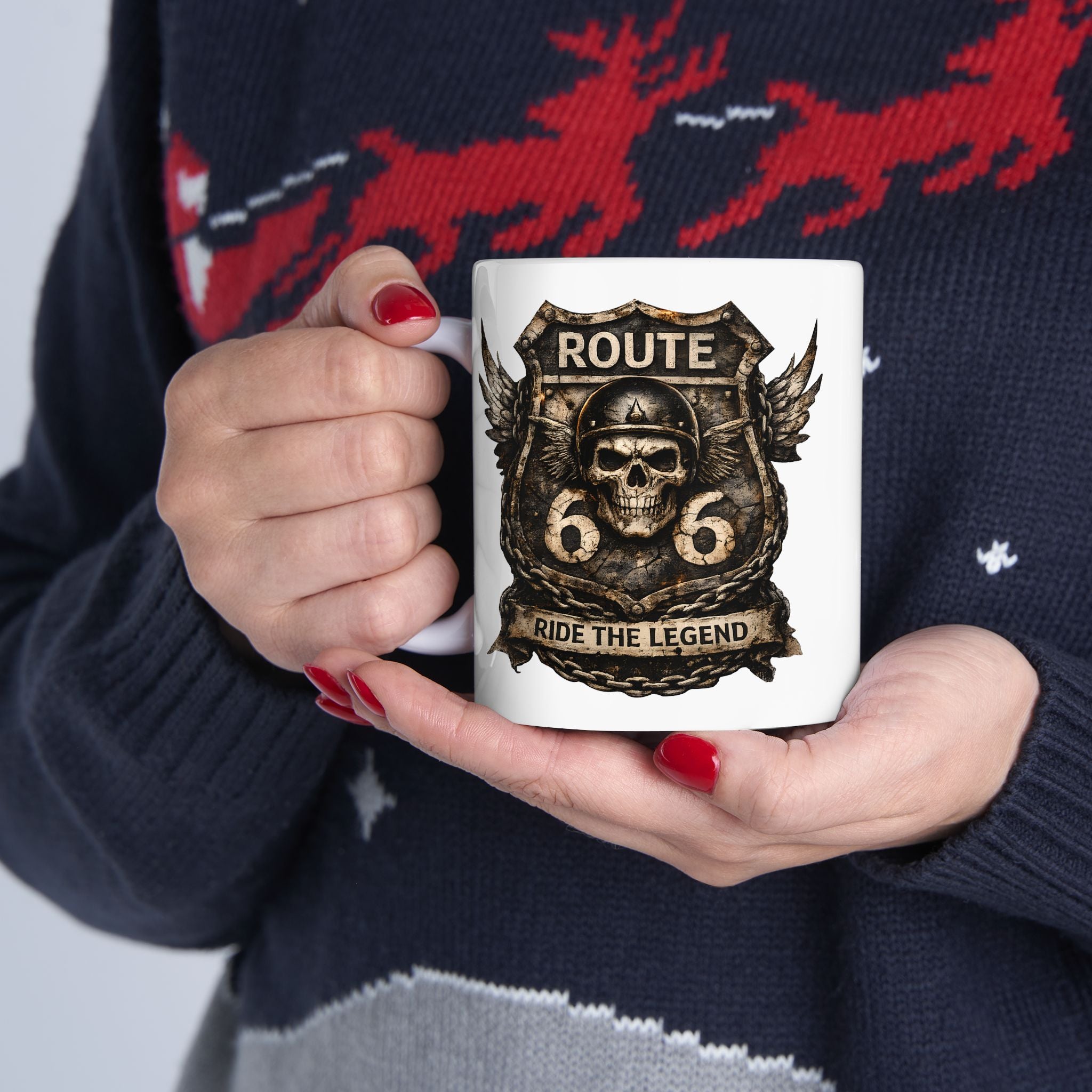 Route 66 Steampunk Owl Crest Mug | Ceramic Coffee Cup