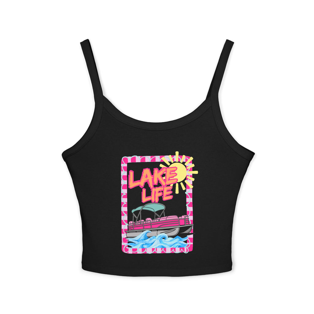 Lake Life Boat Graphic Tank Top | Retro Sunset Lakeside Design