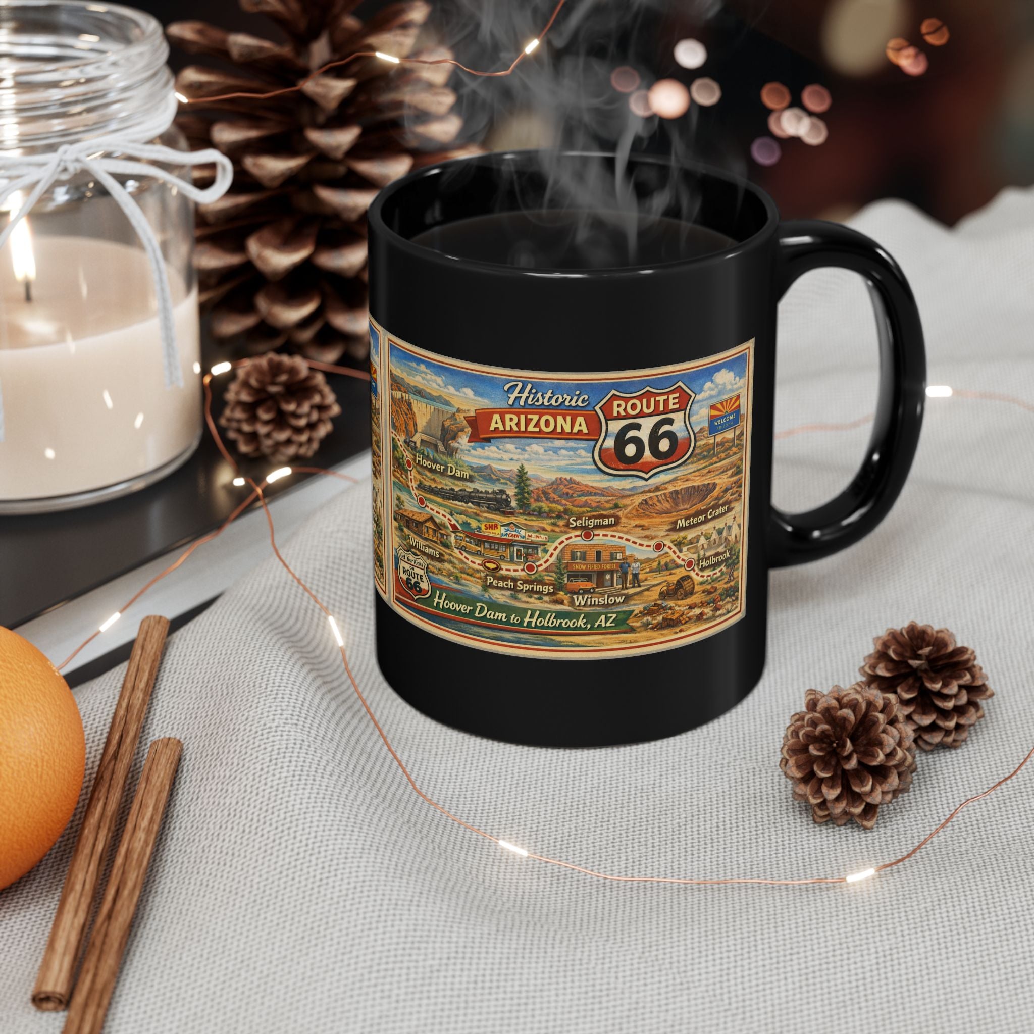 Historic Route 66 Arizona map Mug | Black ceramic road trip souvenir