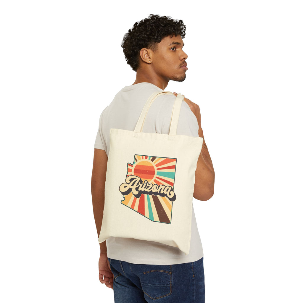 Arizona retro sunset Tote Bag | state outline, vintage rays