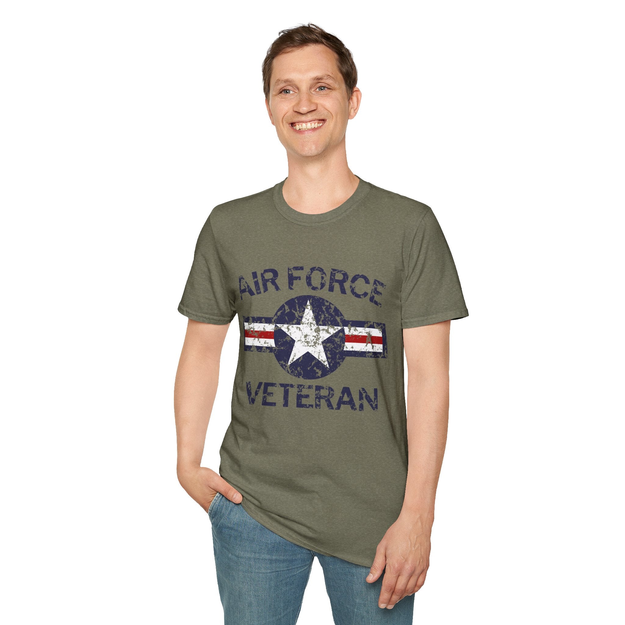Air Force Veteran Distressed Logo T-Shirt | Military Star Stripe Tee