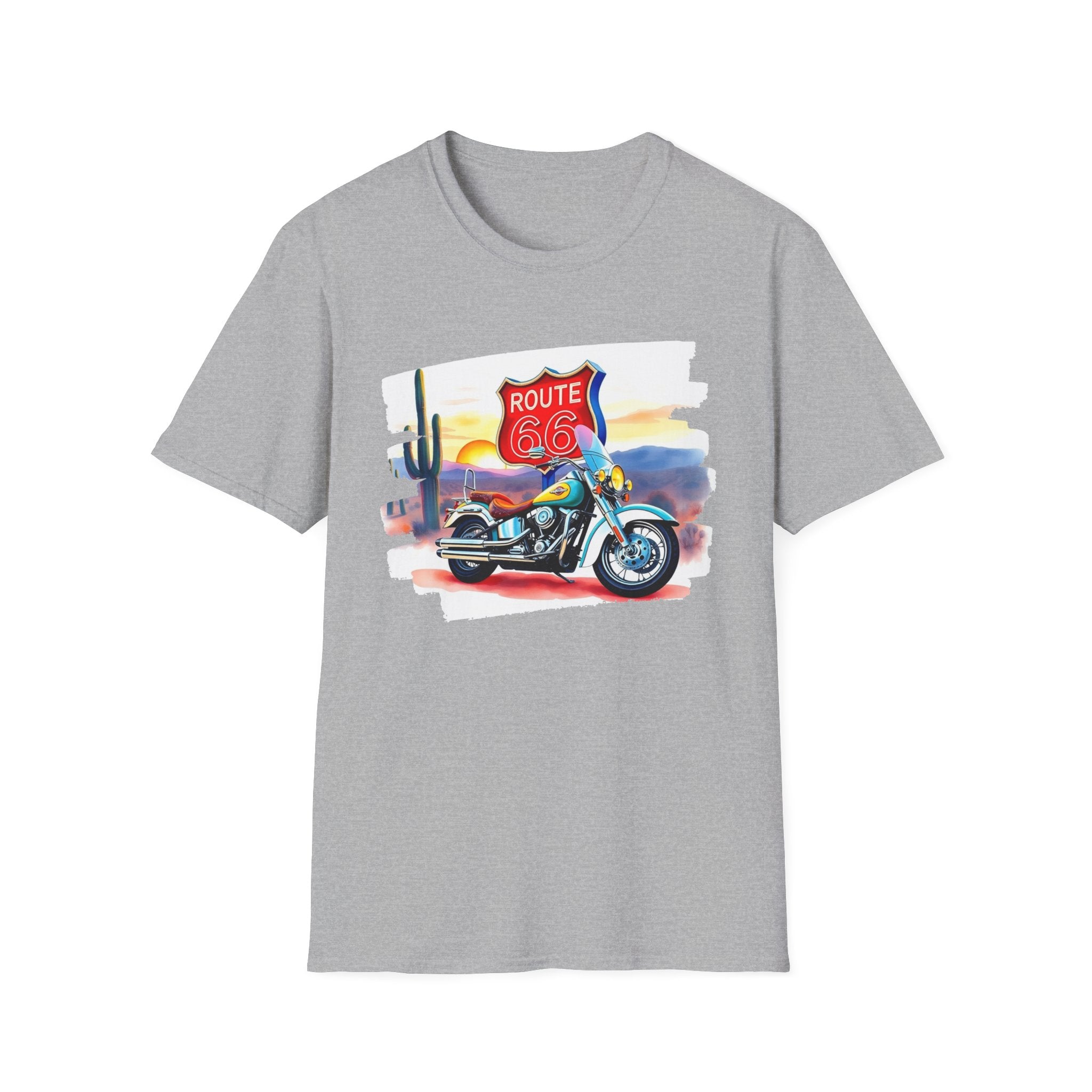 Route 66 Motorcycle T-Shirt | Desert Sunset Biker Graphic