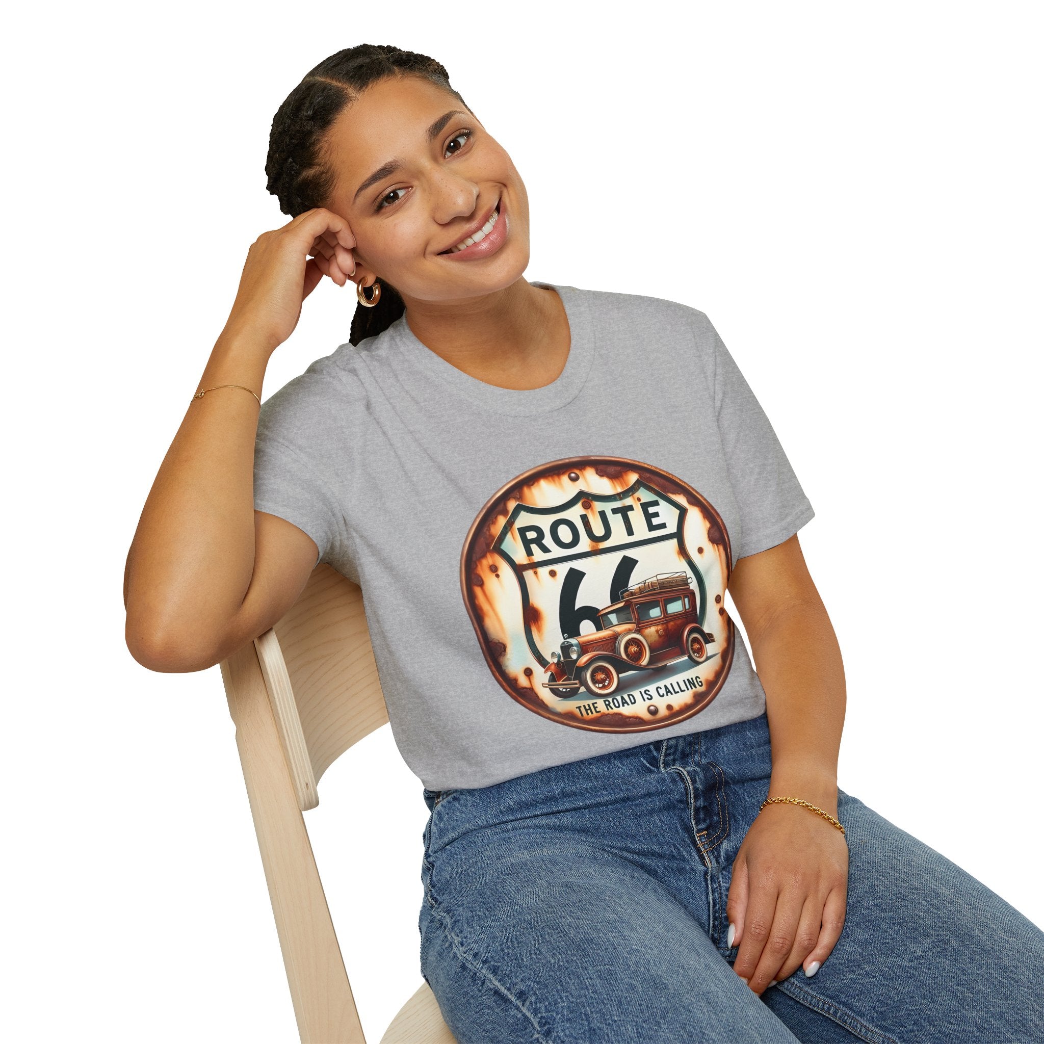 Route 66 Vintage Woody Wagon T-Shirt | The Road Is Calling, Retro Roadtrip Tee