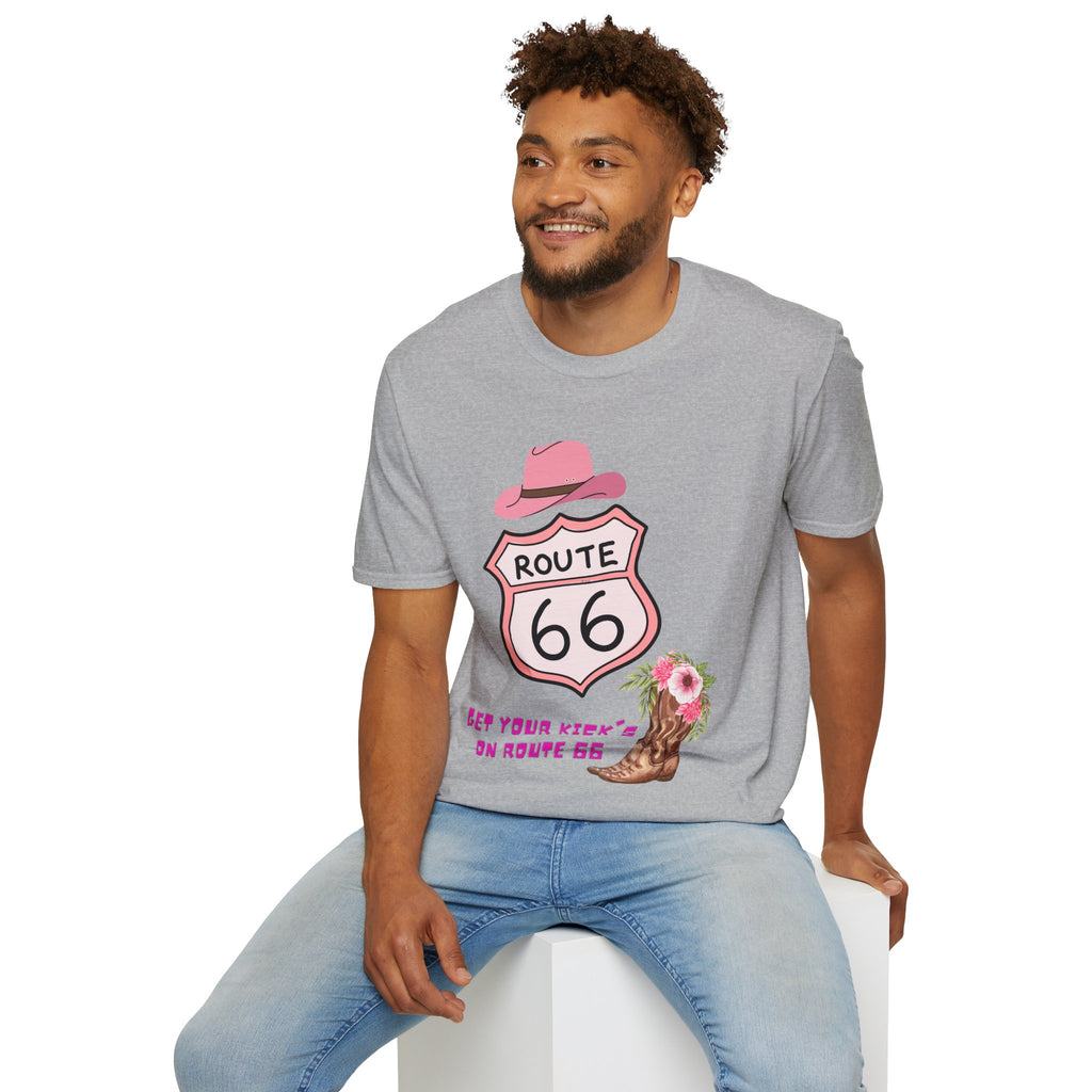 Route 66 Softstyle T-Shirt, Get Your Kick's On, Men Women, Unisex Tee Gift, Travel Highway Shirt