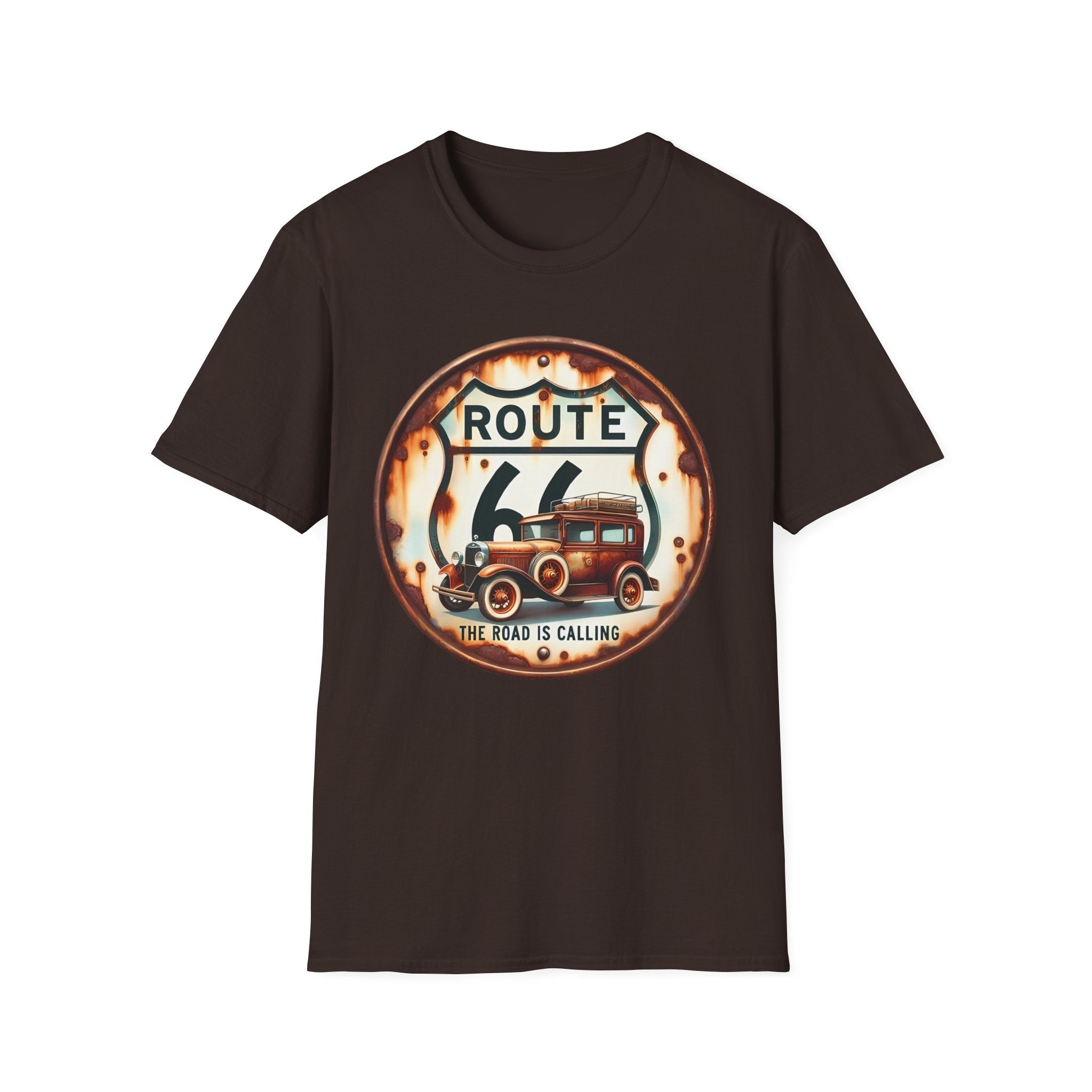 Route 66 Vintage Woody Wagon T-Shirt | The Road Is Calling, Retro Roadtrip Tee