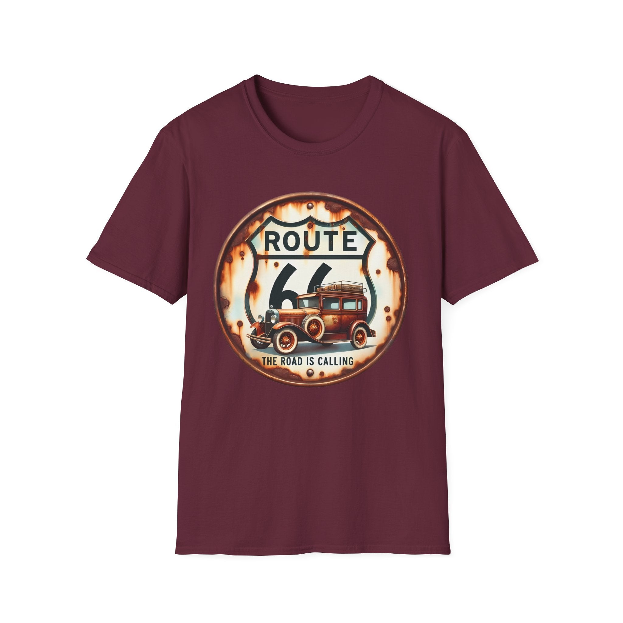 Route 66 Vintage Woody Wagon T-Shirt | The Road Is Calling, Retro Roadtrip Tee