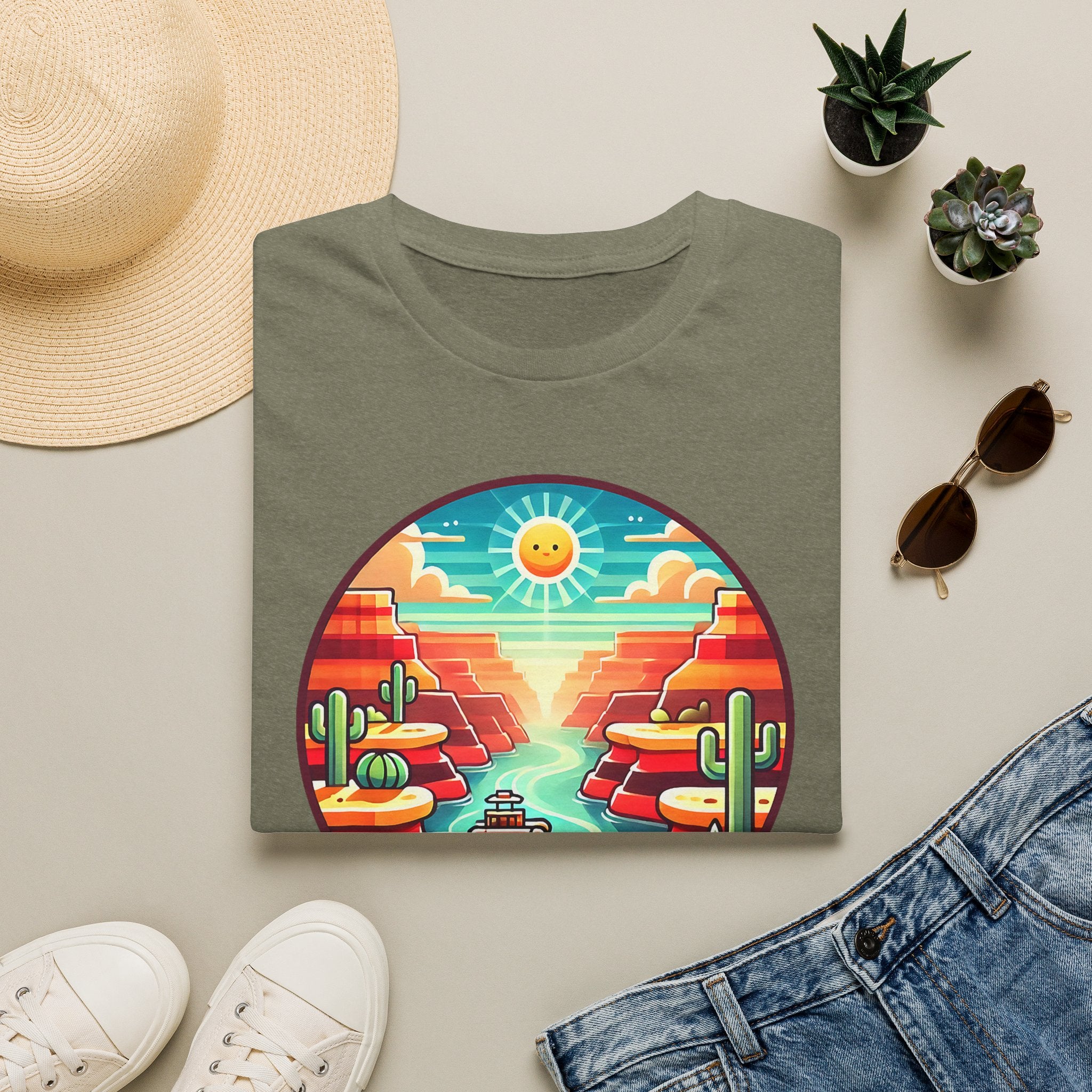 Grand Canyon National Park Retro Sunset T-Shirt | Canyon River Illustration