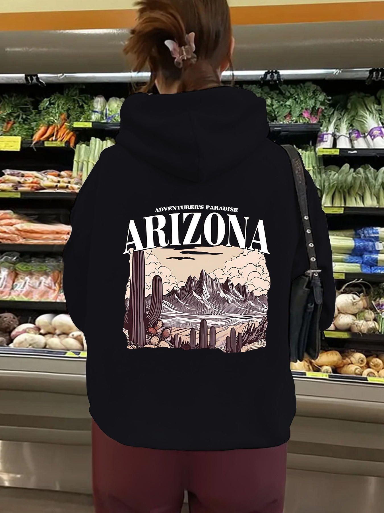 Hooded long sleeved sweatshirt with fleece top for women ARIZONA print