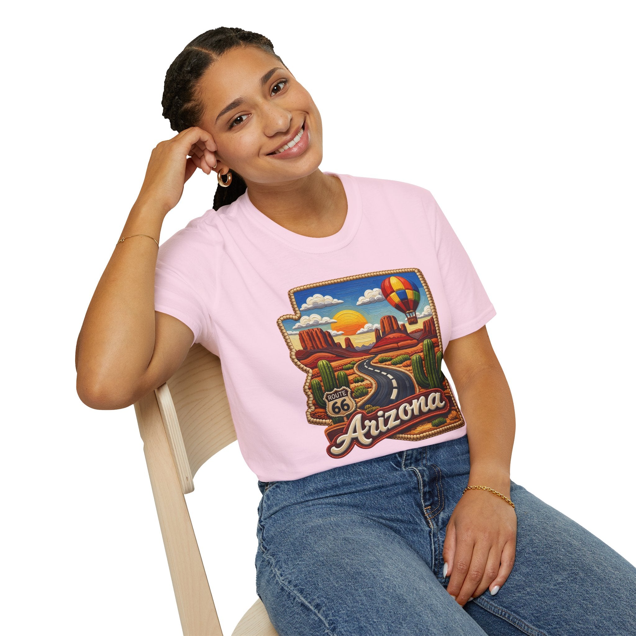 Arizona Route 66 Desert Road T-Shirt | Hot Air Balloon Southwestern Scene