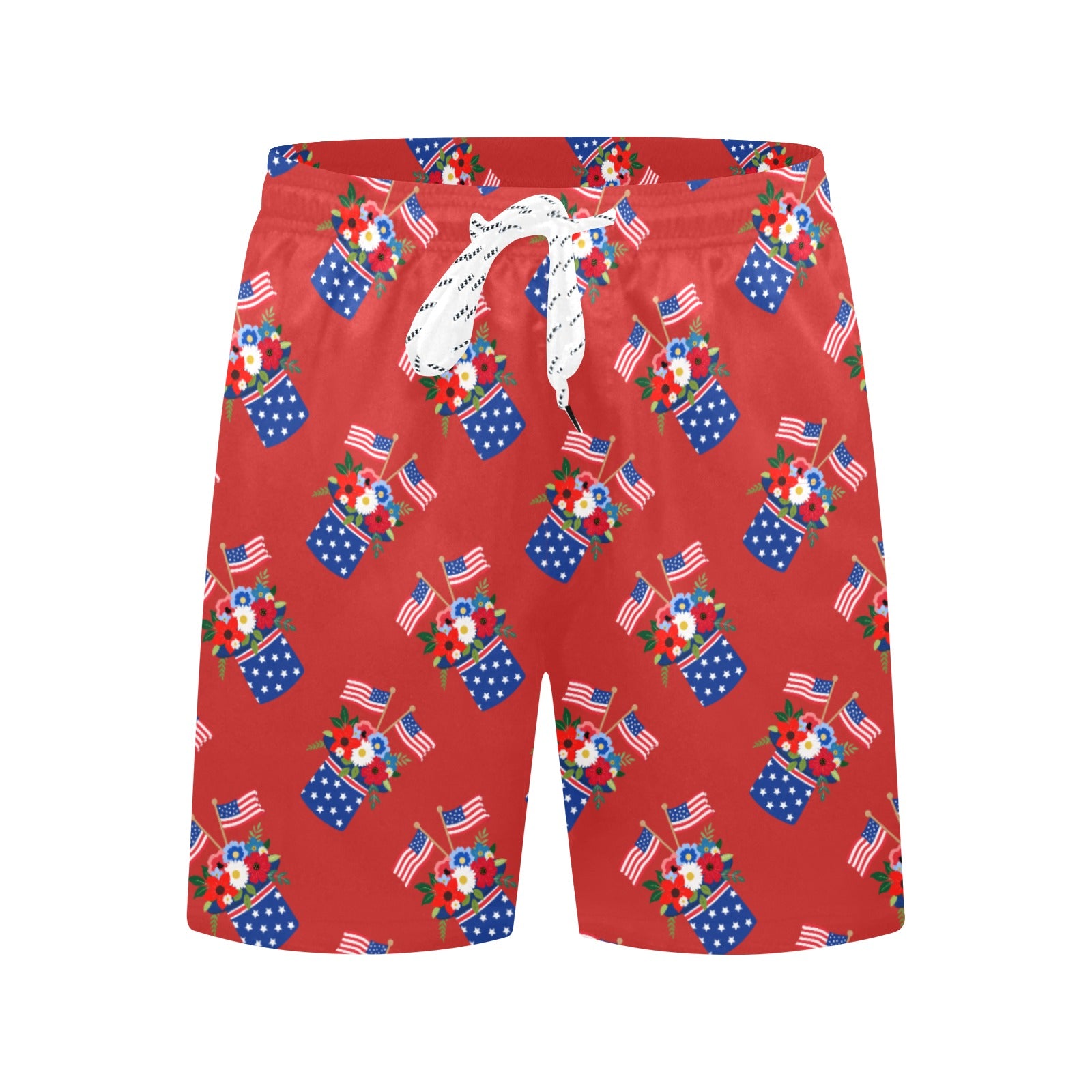 Red White and Blue Celebration Men's Mid-Length Beach Shorts Free Shipping USA
