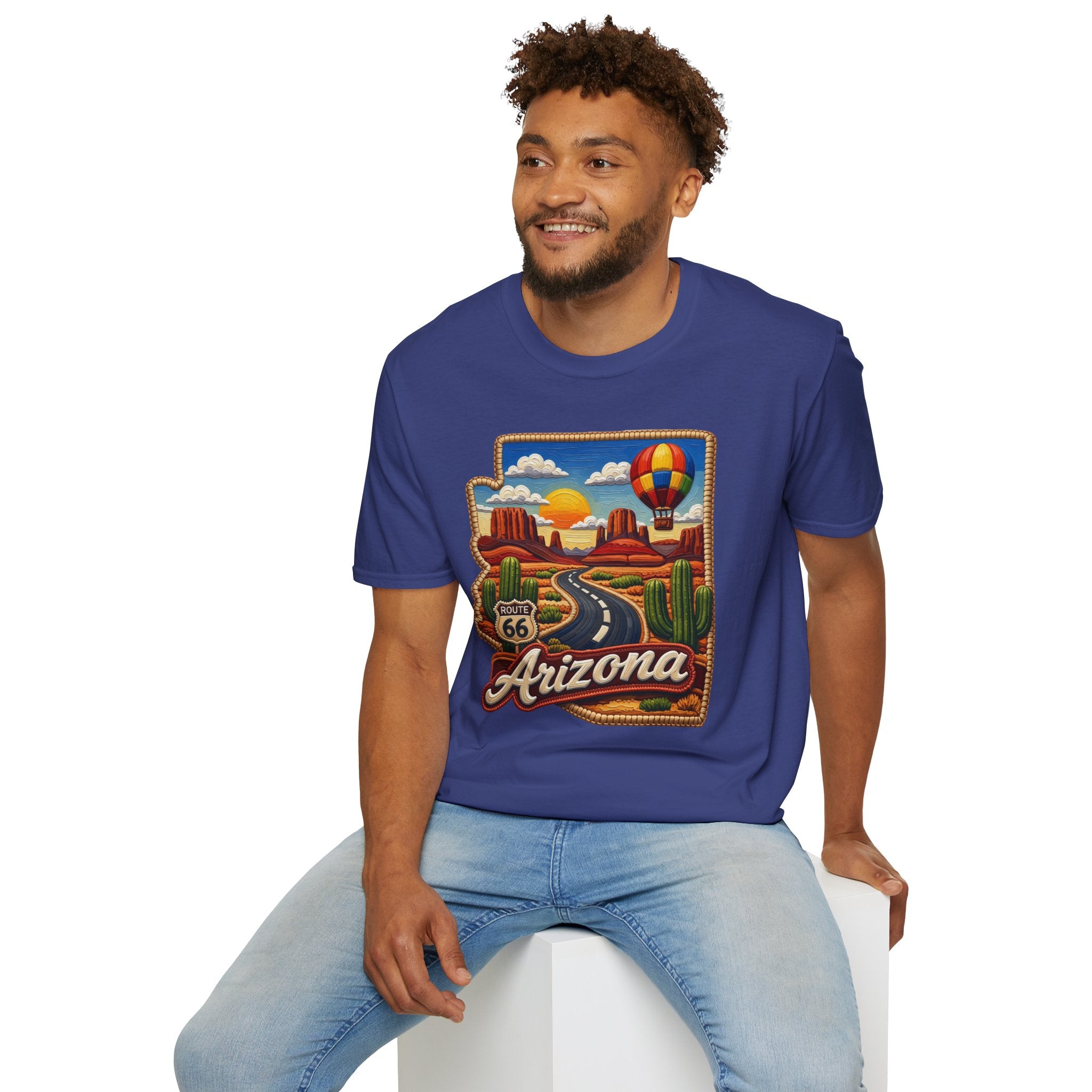 Arizona Route 66 Desert Road T-Shirt | Hot Air Balloon Southwestern Scene